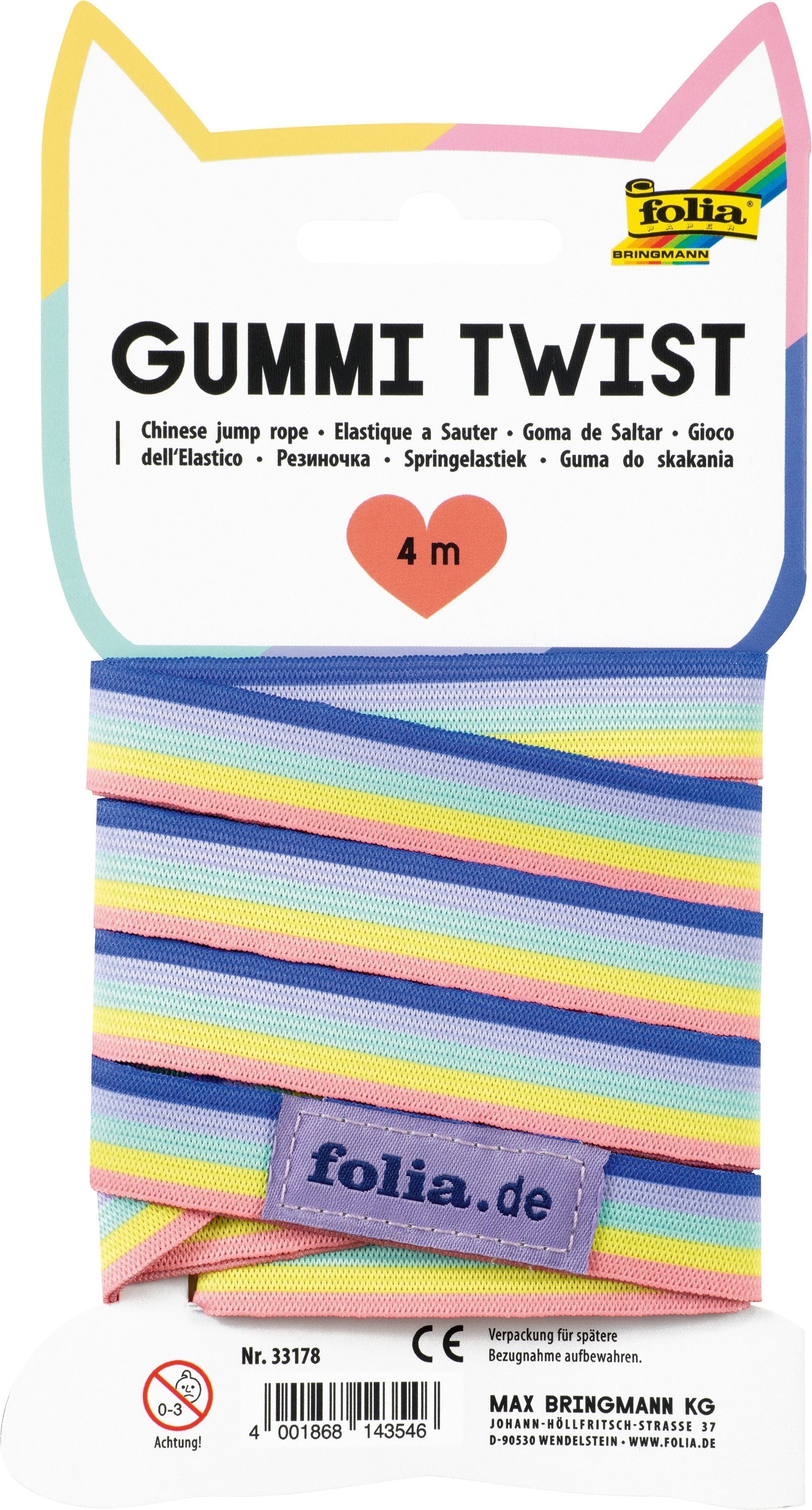Folia Gummi-Twist Regenbogen – 4 m × 1,8 cm – 75% Polyester, 25% Latex-Elastic – mehrfarbig