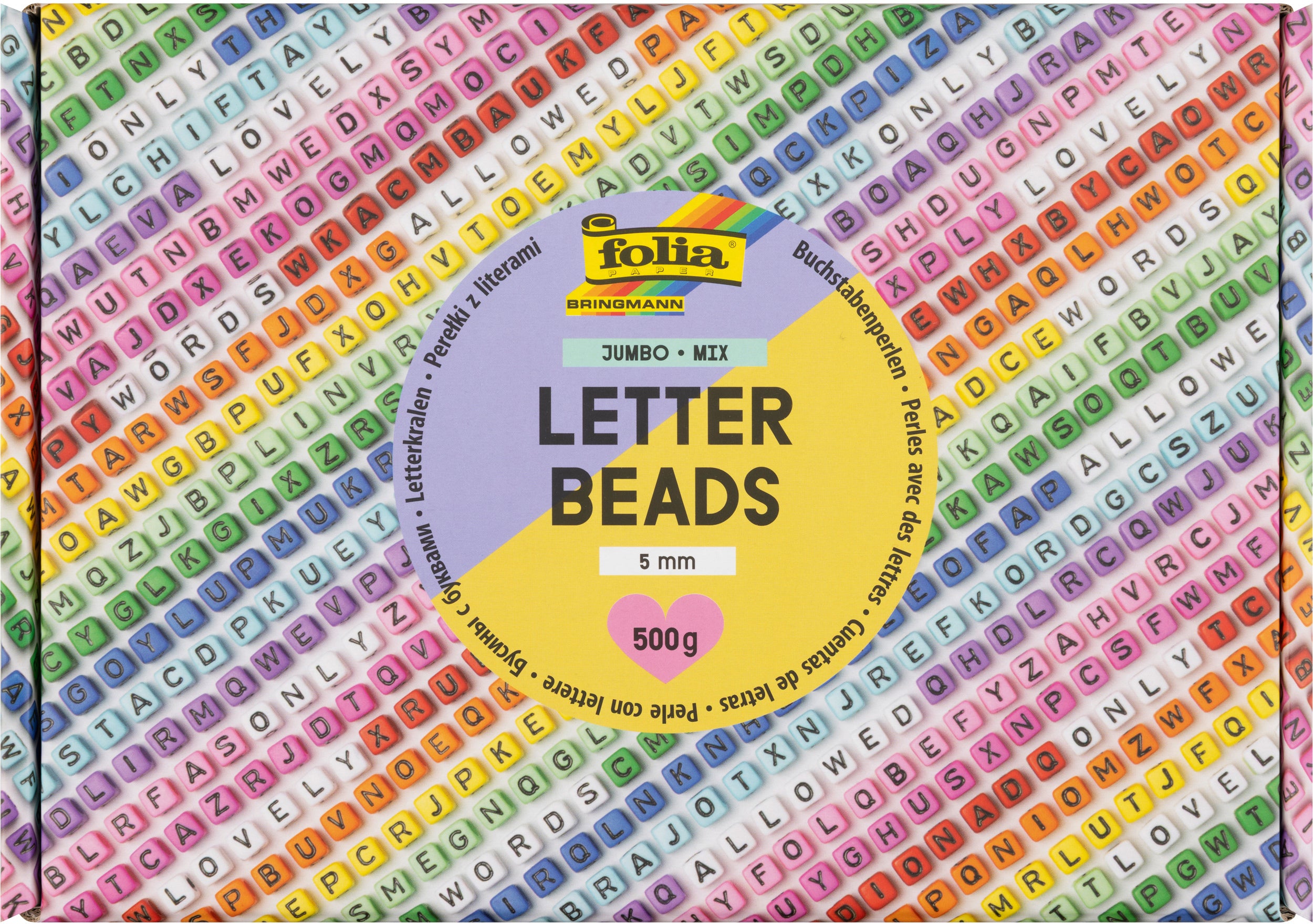 Folia Buchstabenperlen, quadratisch, Acryl – mehrfarbig – 5 × 5 × 5 mm – Jumbo Pack