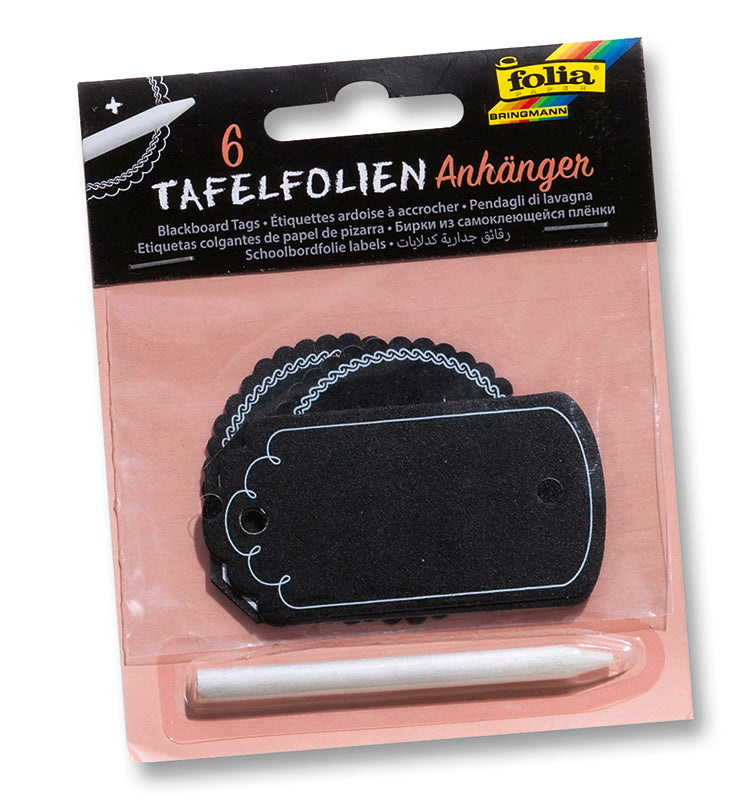 Folia Schmucketiketten, Tafelfolie, abwaschbar, Set à 6 Stk, 7 × 4 cm, 8 × 4 cm, Ø 6 cm
