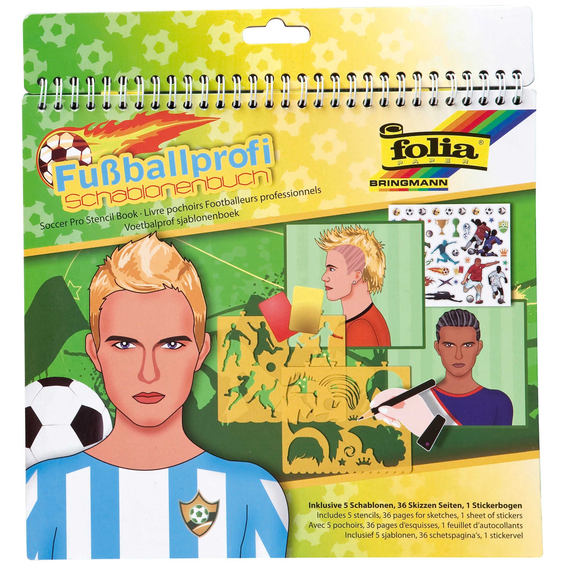 Folia Schablonenbuch – Fussballprofi – 26,7 × 24,8 cm – 5 Schablonen, 36 Malvorlagen