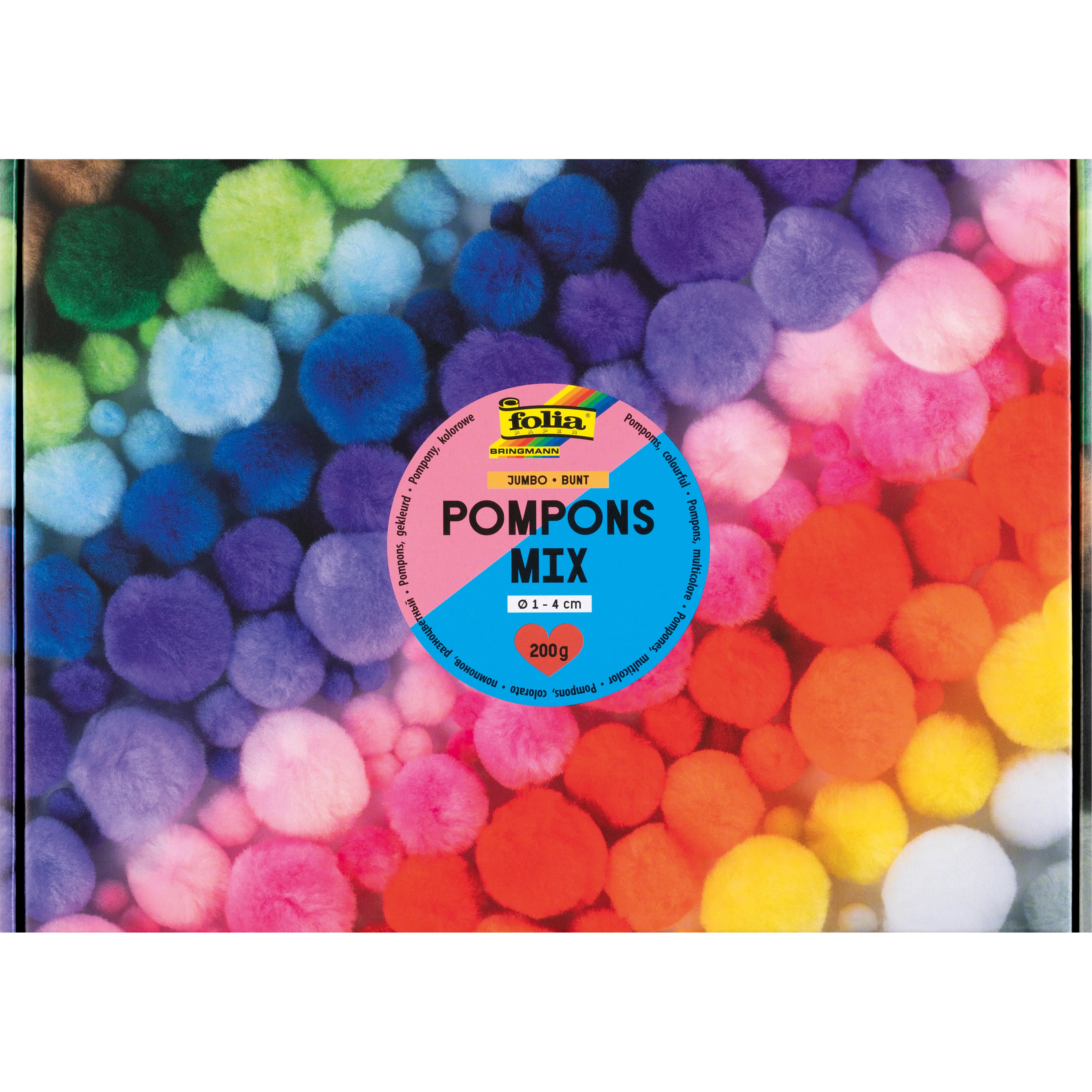 Folia Pompon-Mix, bunt, Ø 10/20/30/40 mm, 200 g (ca. 900 Stk)