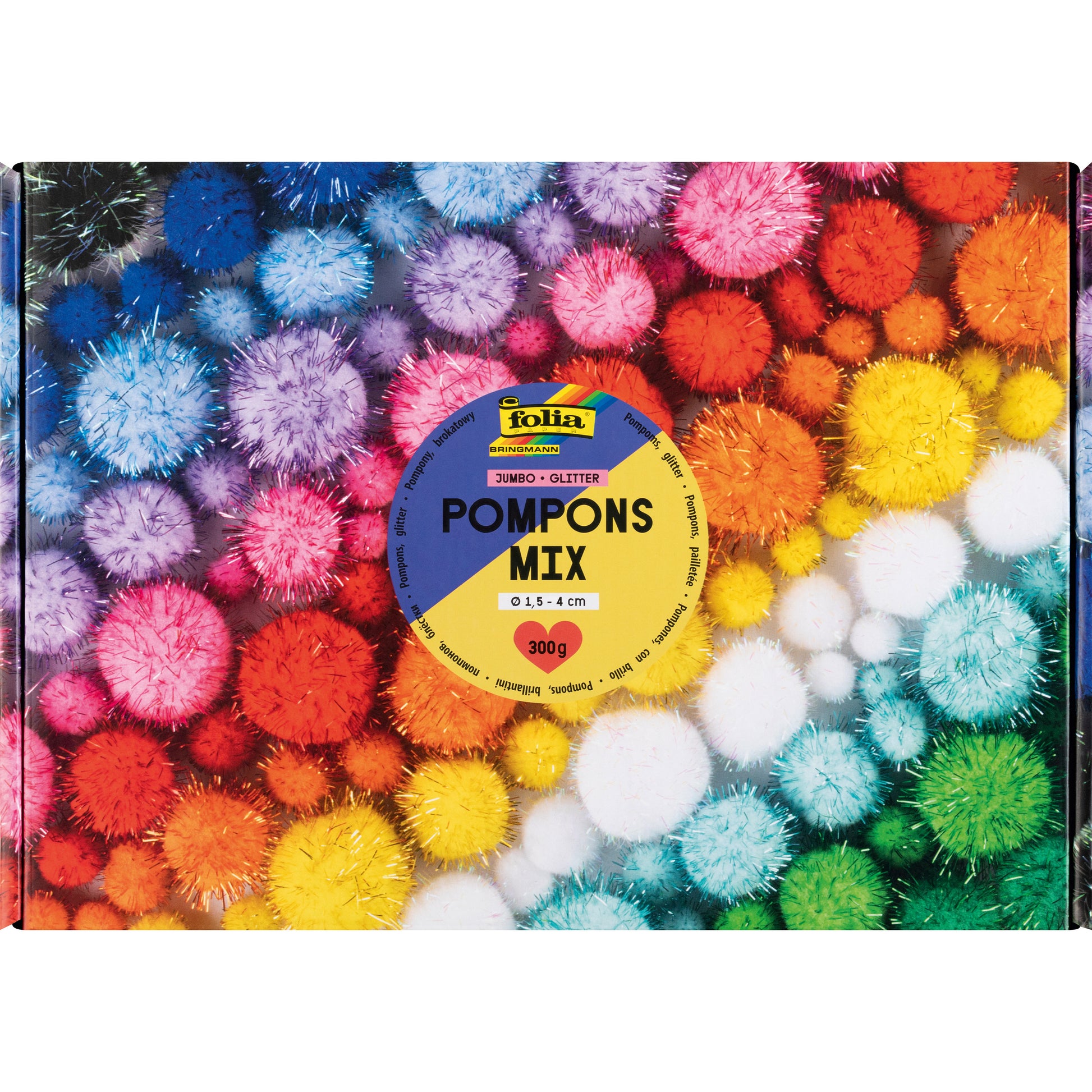 Folia Pompon-Mix, Glitzer, Ø 15/20/30/40 mm, 300 g, mehrfarbig