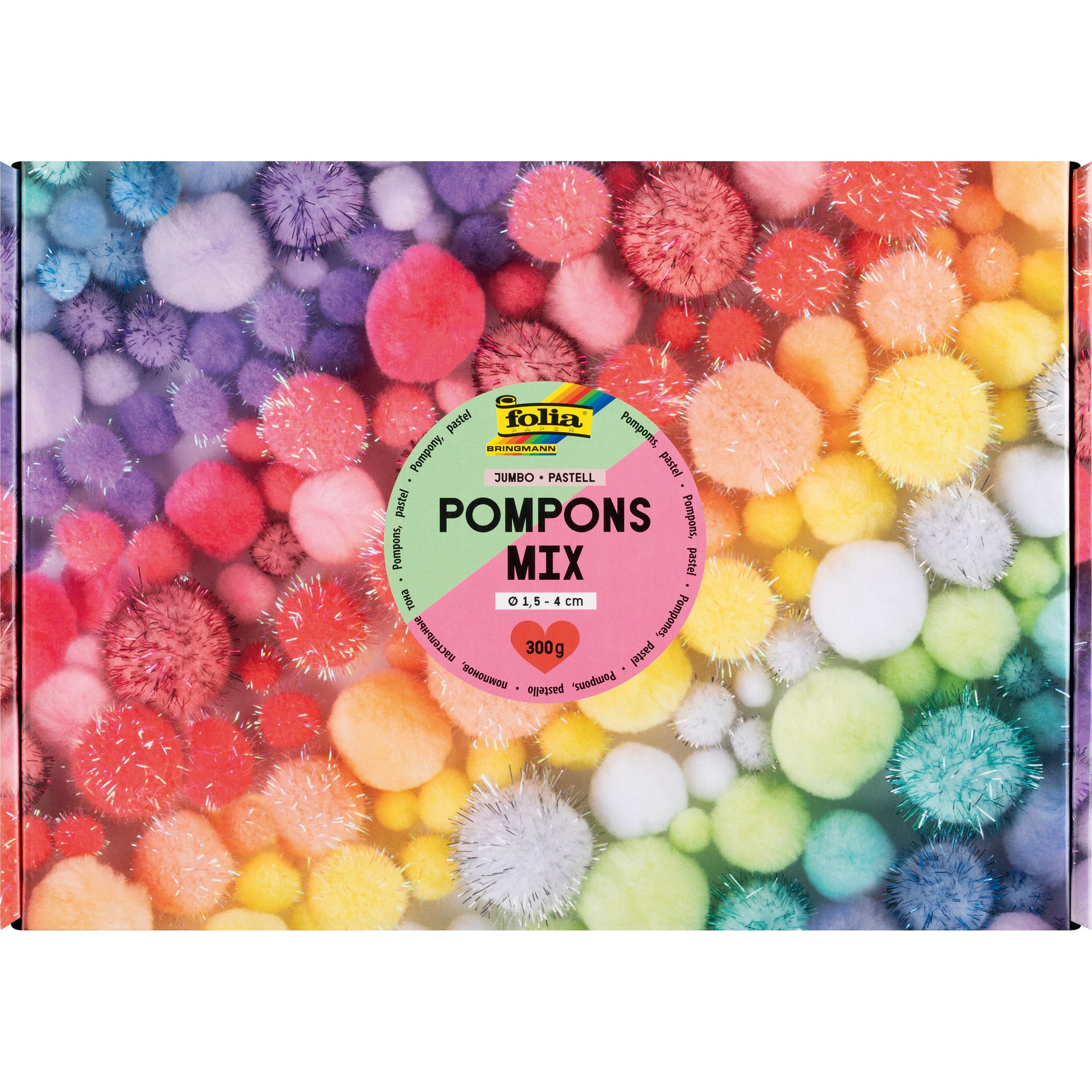 Folia Pompons, Jumbobox, Pastell, Ø 15–40 mm, 300 g