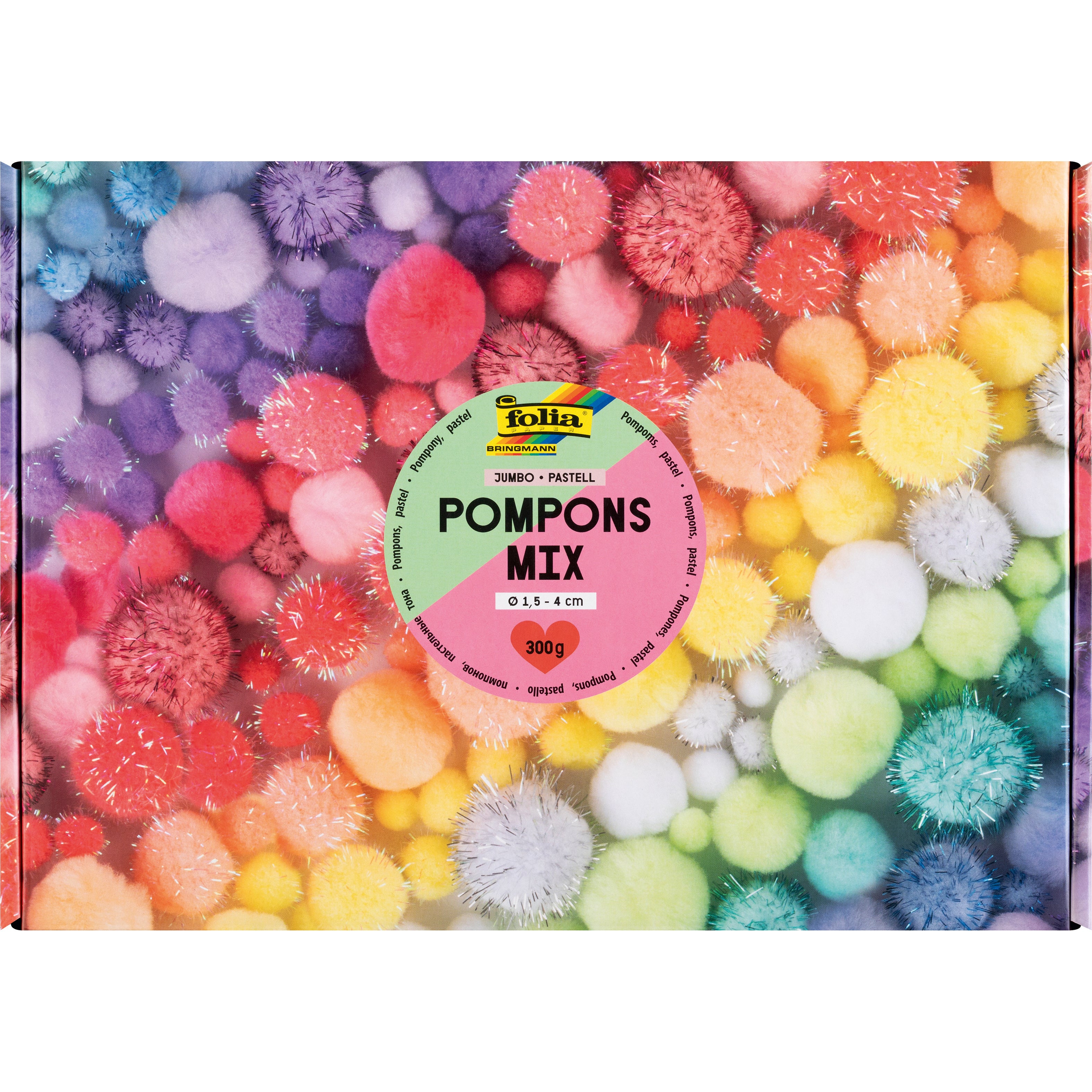 Folia Pompons, Jumbobox, Pastell, Ø 15–40 mm, 300 g