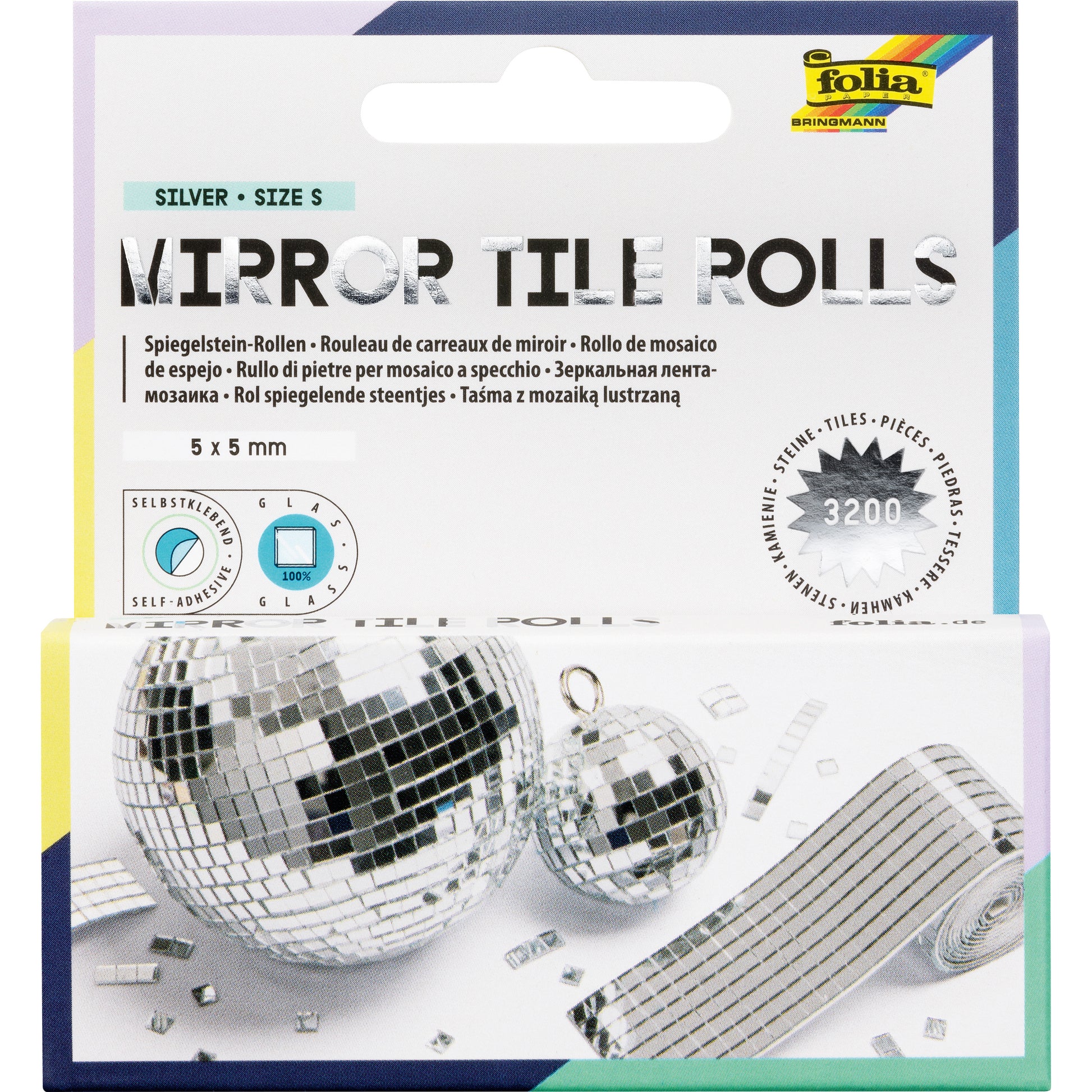 Folia Spiegelstein-Rolle, Steine 5 × 5 mm, 40 mm × 1 m, Set à 2 Rollen