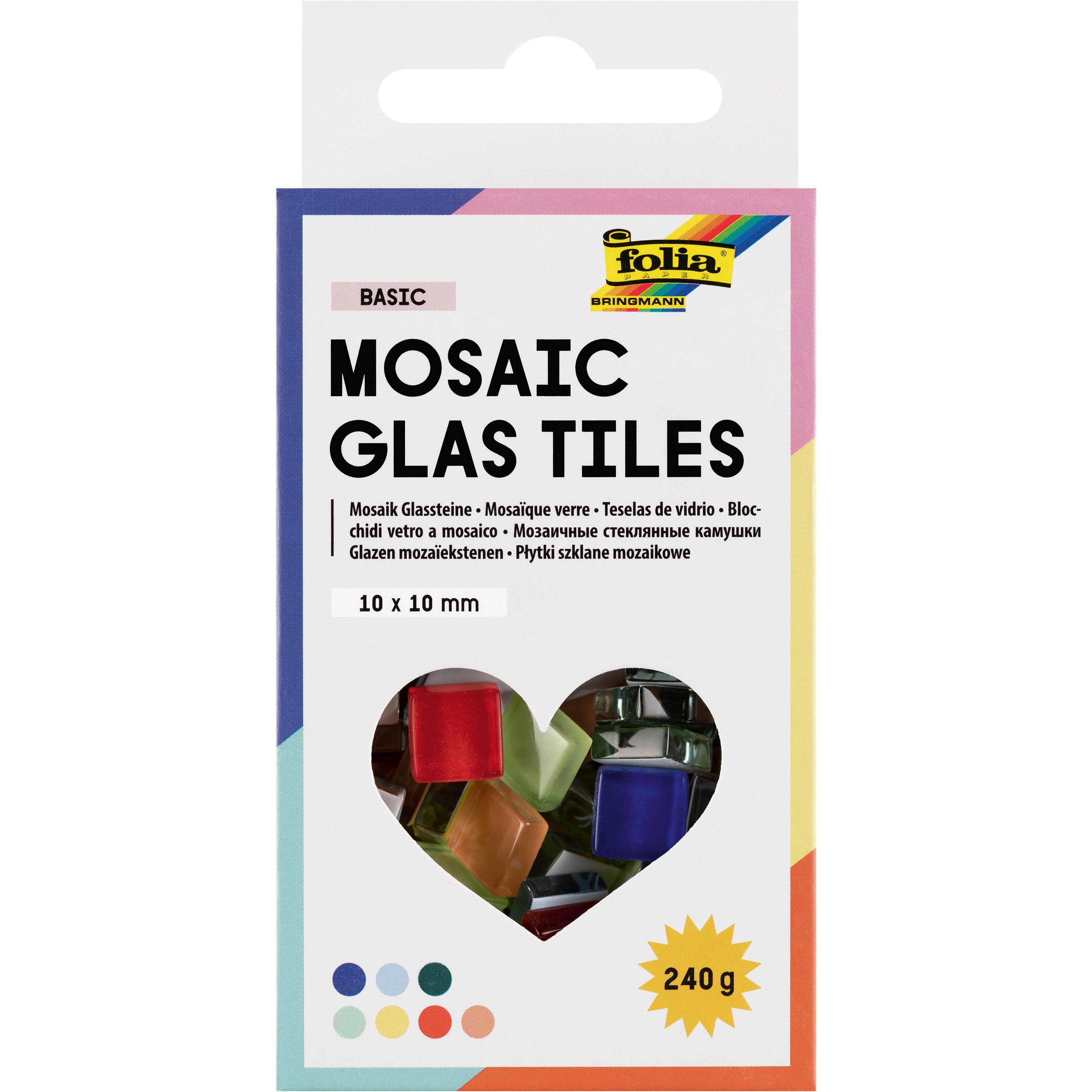 Folia Mosaik-Glassteine, Mehrfarbig, 10 × 10 mm, 300 Stk.