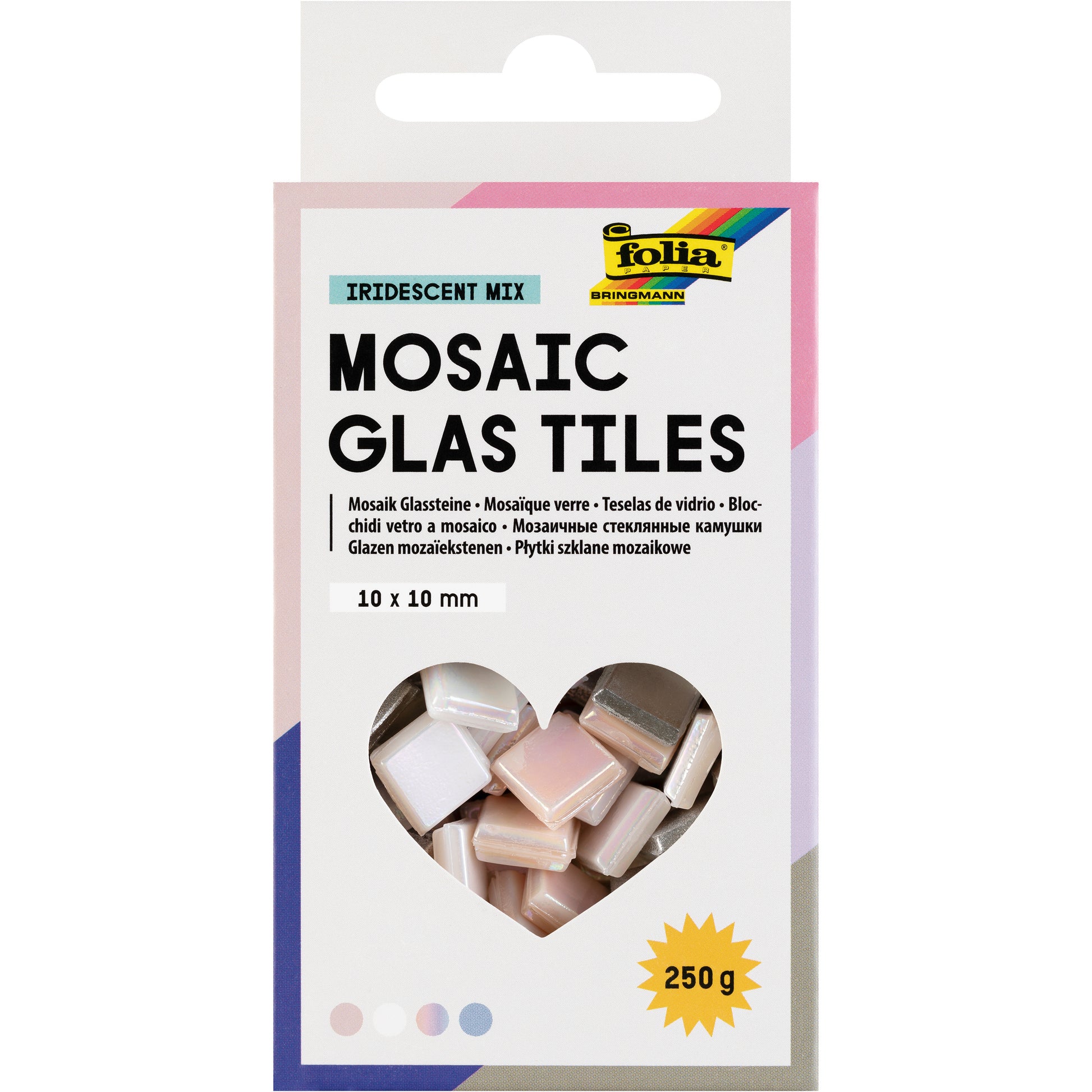 Folia Dekosteine, Mosaik-Glassteine, irisierend, 10 × 10 mm