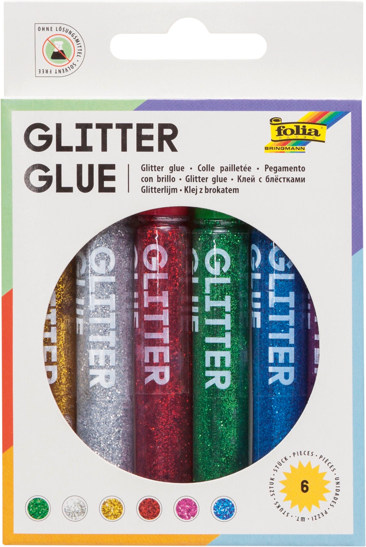 Folia Glitzerkleber – sortiert, 6 × 9,5 ml