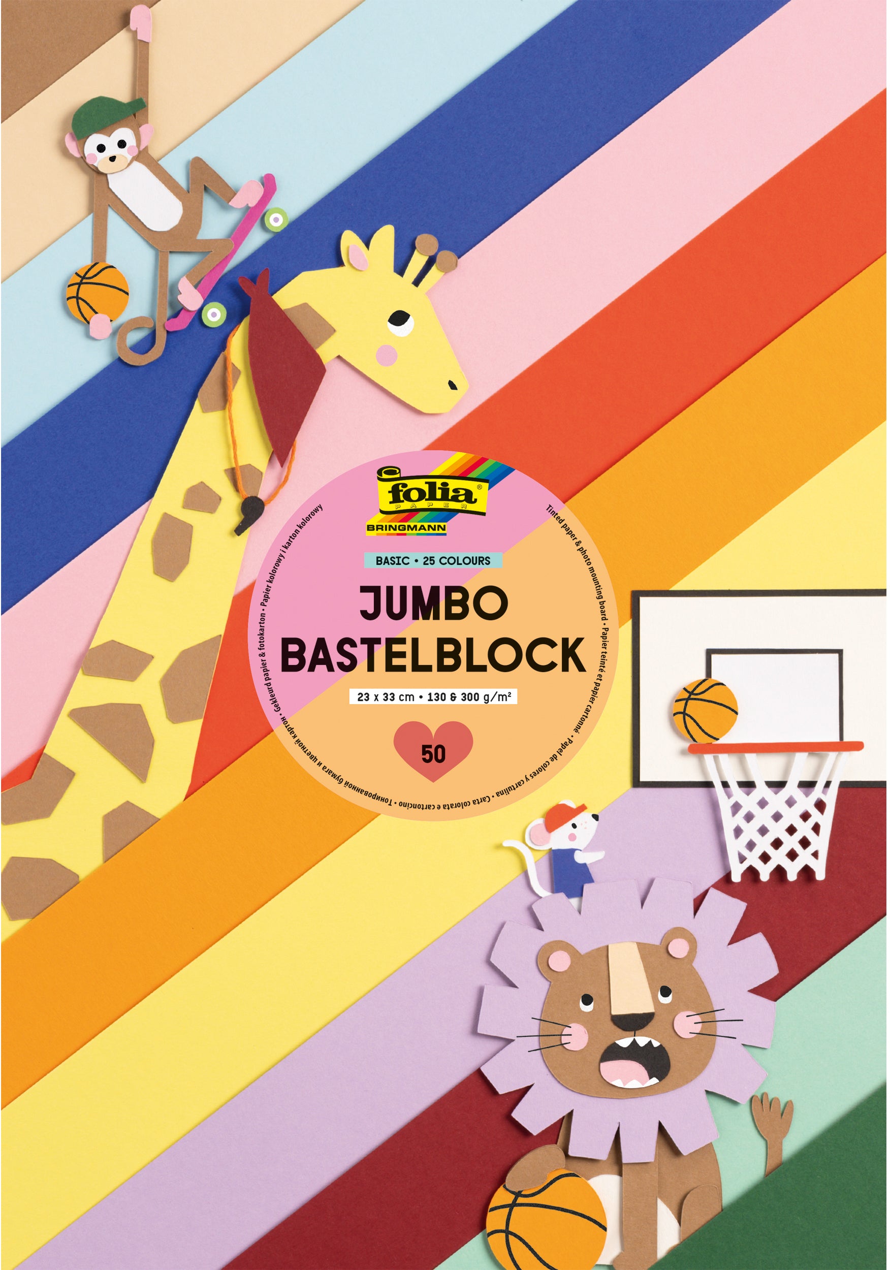 Folia Tonpapier & Fotokarton Bastelblock – 23 × 33 cm, sortiert, 130/300 g/m²