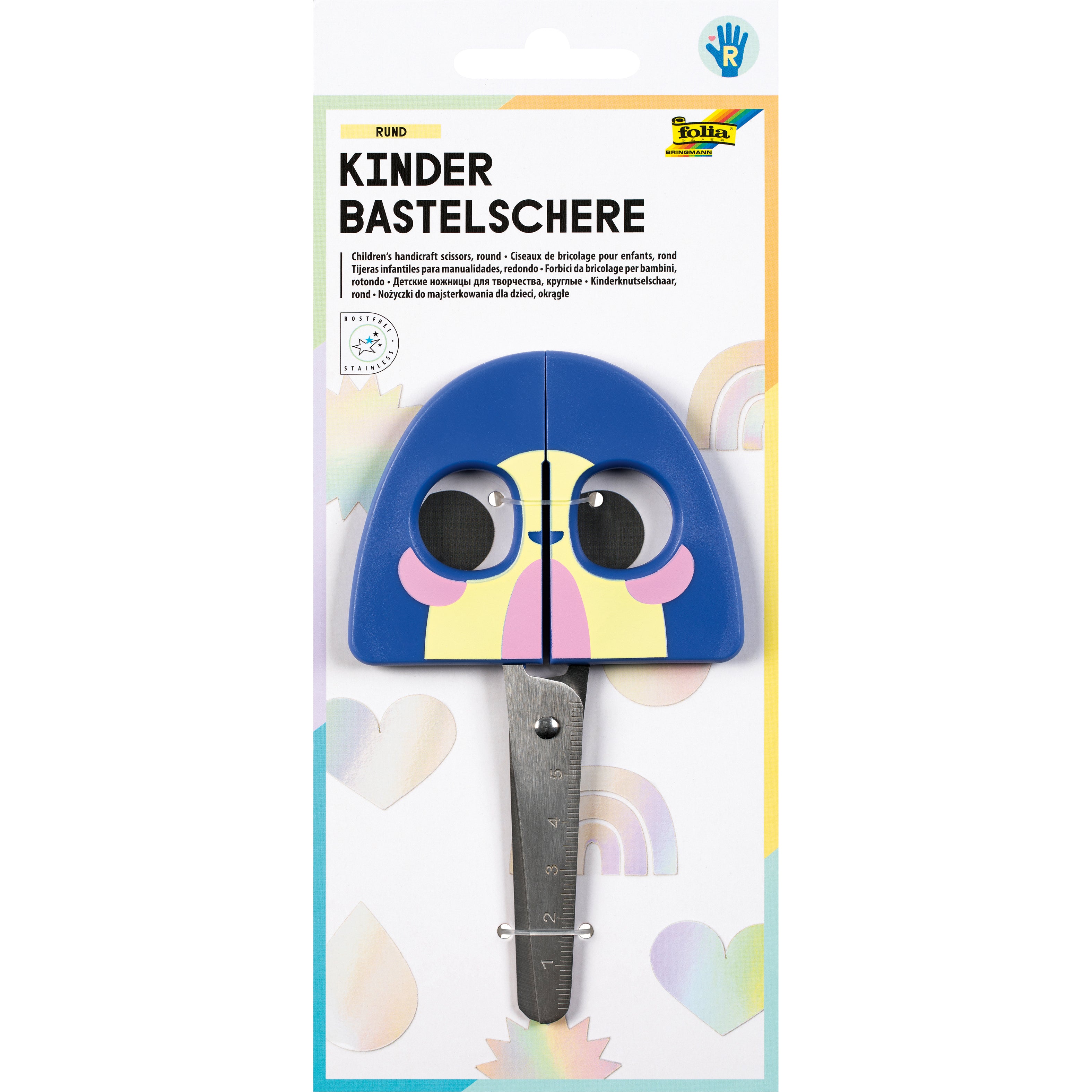 Folia Regenbogen Kinderschere 16,0 cm, abgerundet, für Rechtshänder – Edelstahl, Softgrip, farbig sortiert
