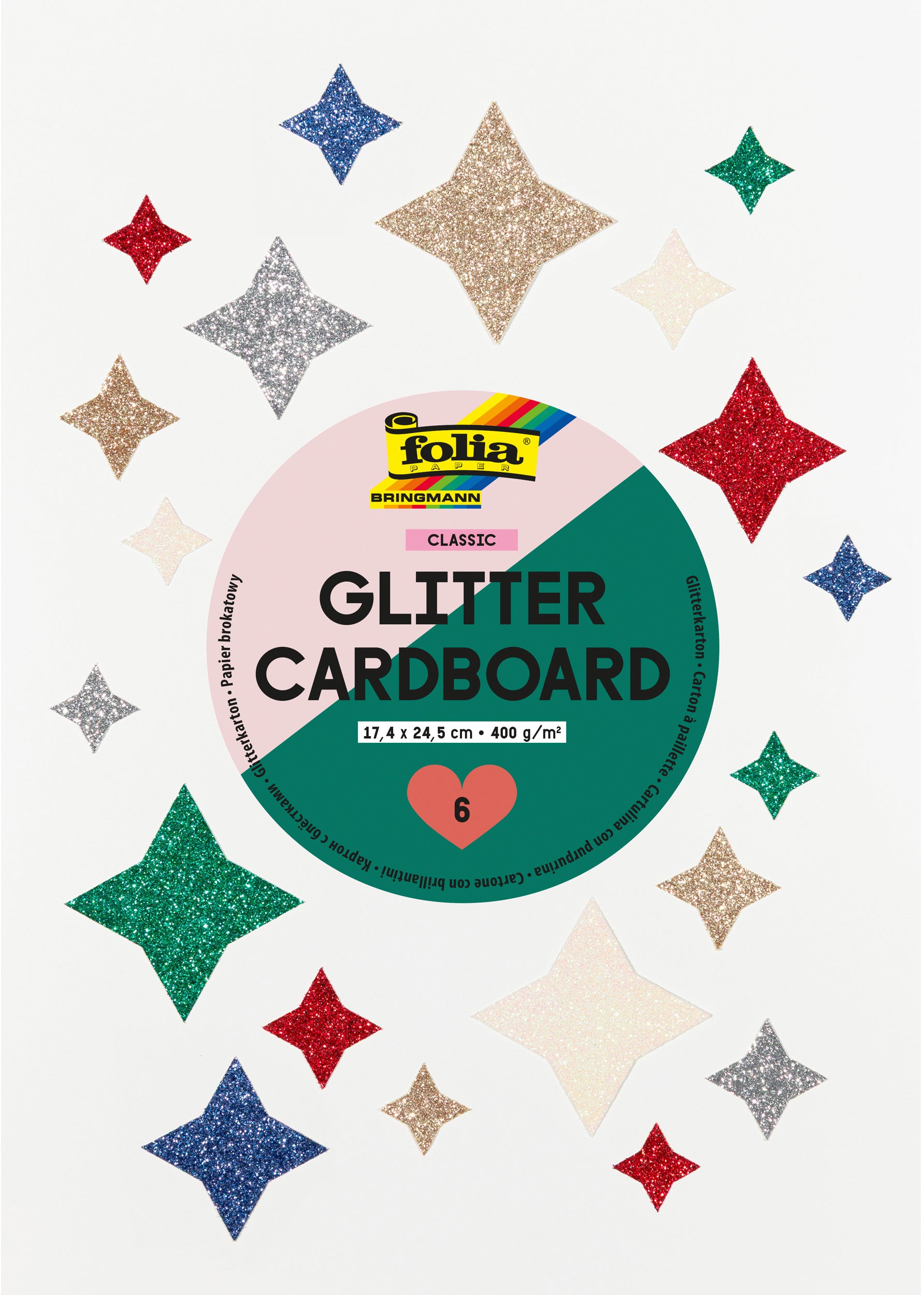 Folia Glitterkarton – 17,4 × 24,5 cm, sortiert, 300 g/m²