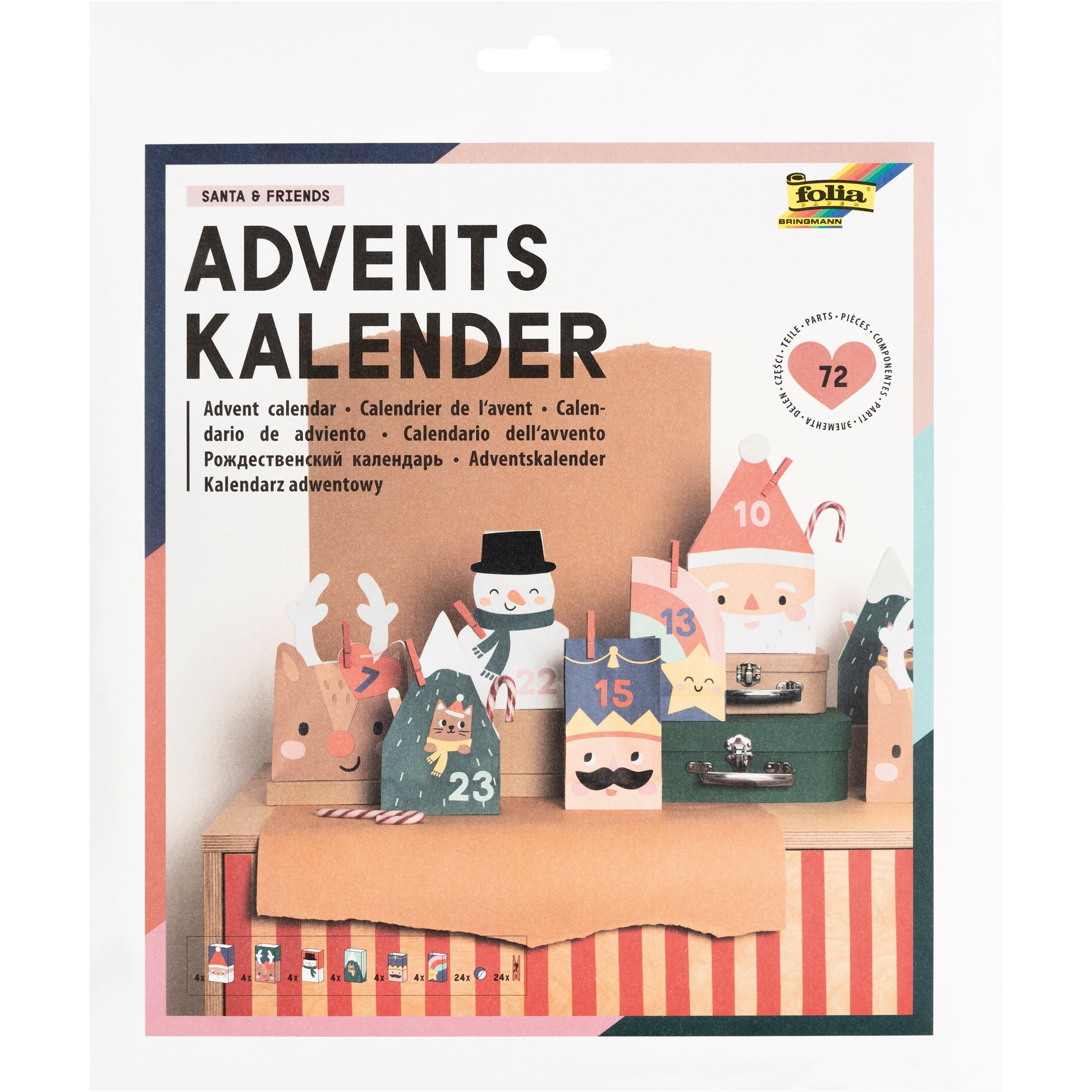 Folia SANTA & FRIENDS – Adventskalender – 72-teilig