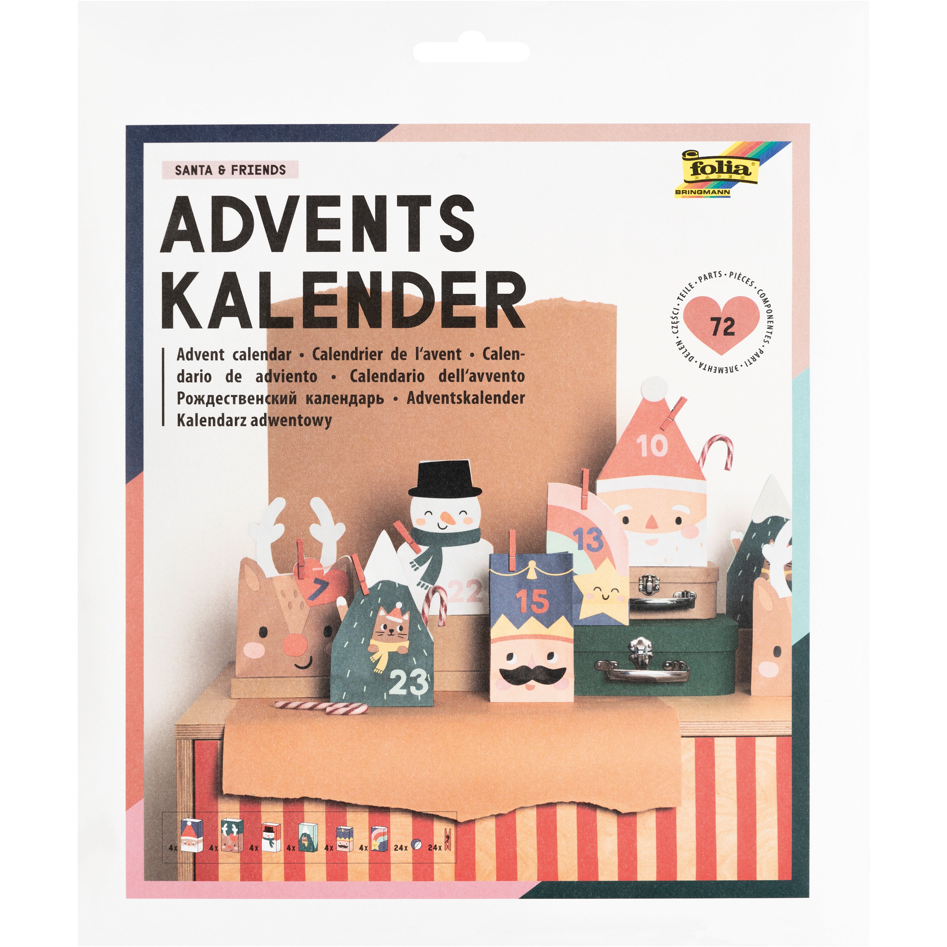 Folia SANTA & FRIENDS – Adventskalender – 72-teilig