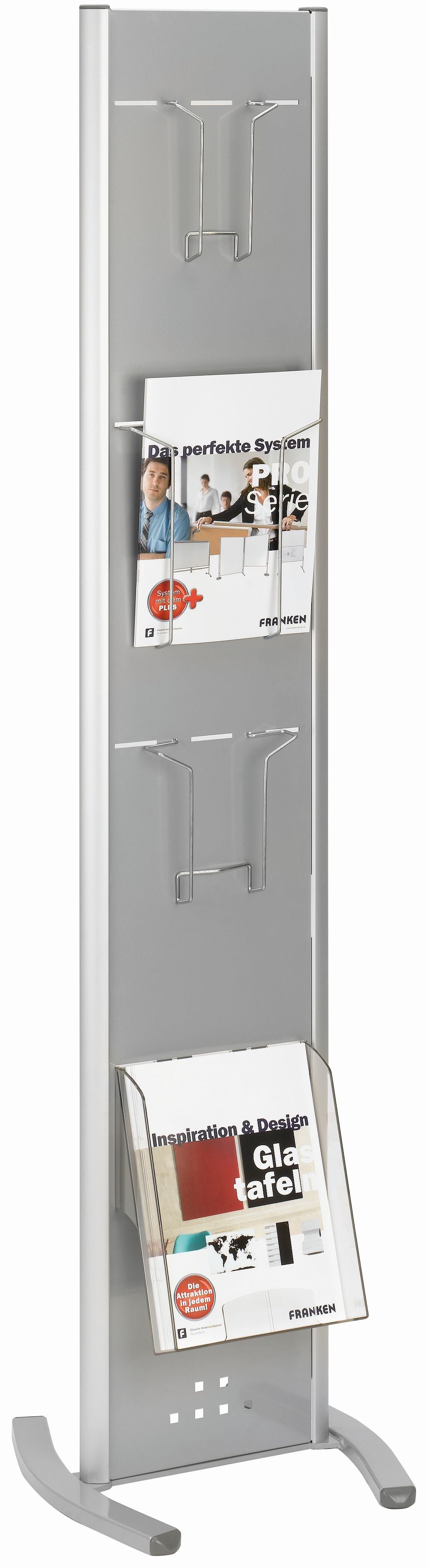 Franken Prospektregal 4 × A4 – einseitig nutzbar – silber – PSN804