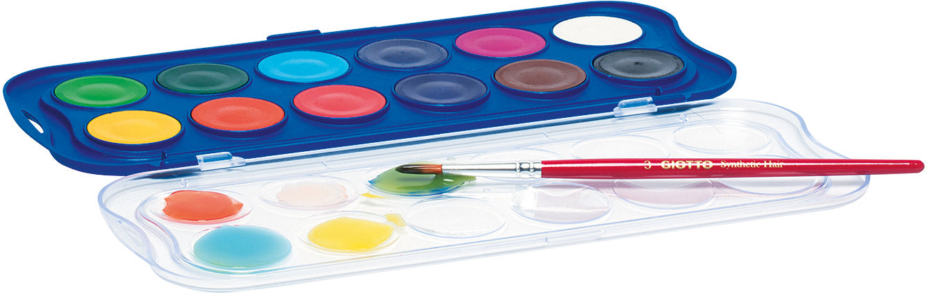 Giotto Aquarellkasten – 12 Farben – Kunststoffkasten, inkl. Pinsel