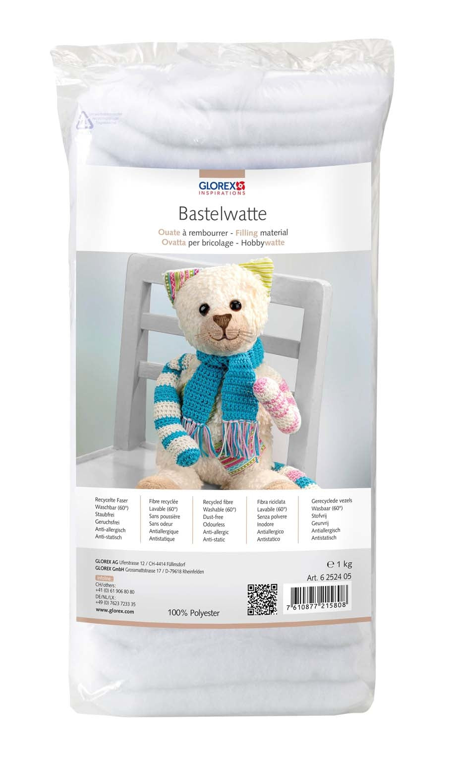GLOREX Bastelwatte, Weiss, 26 × 15 × 60 cm, 1,0 kg, 6252405