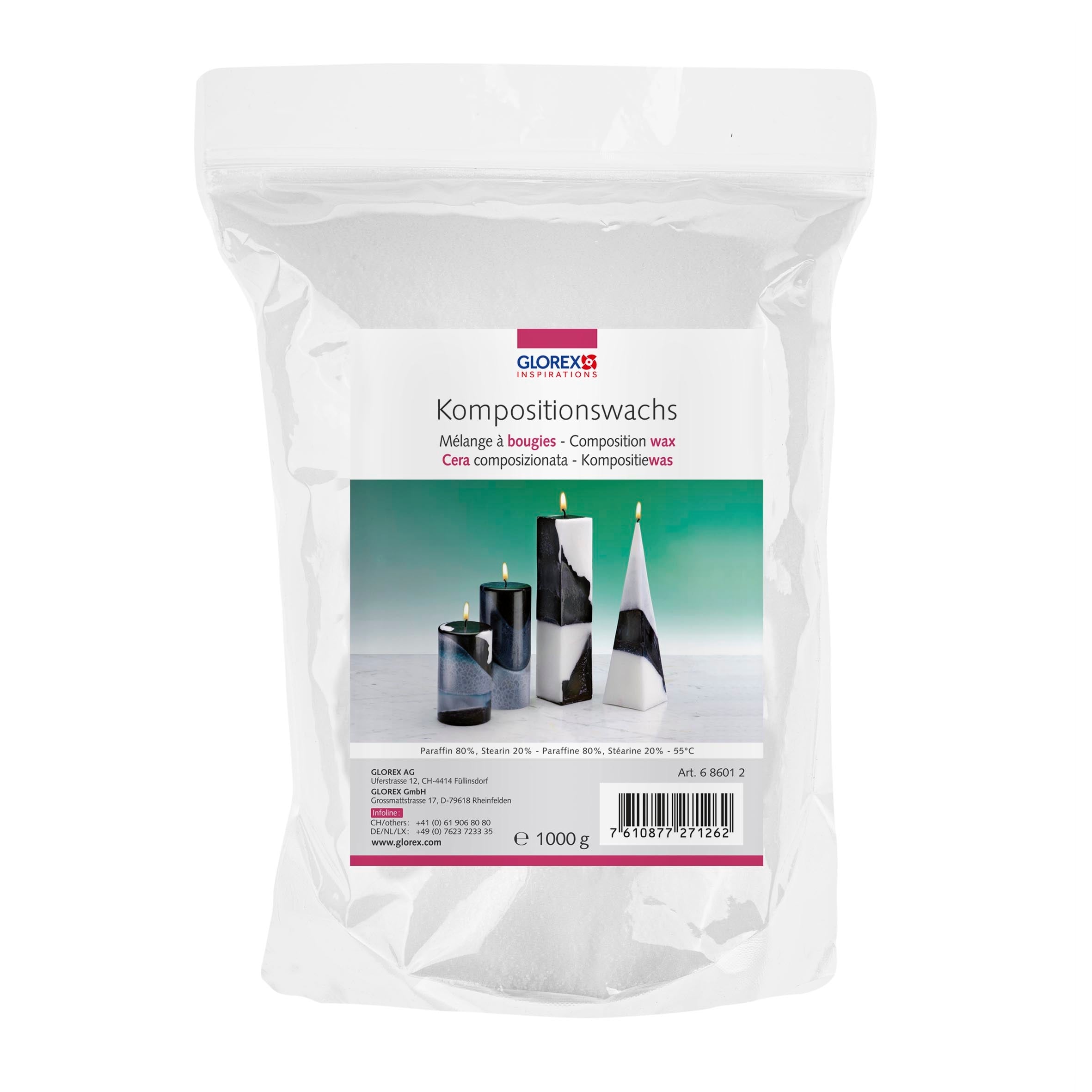 GLOREX Kompositionswachs, Wachsmischung (80% Paraffin, 20% Stearin), 1,0 kg, 20 × 5 × 23,5 cm, 686012