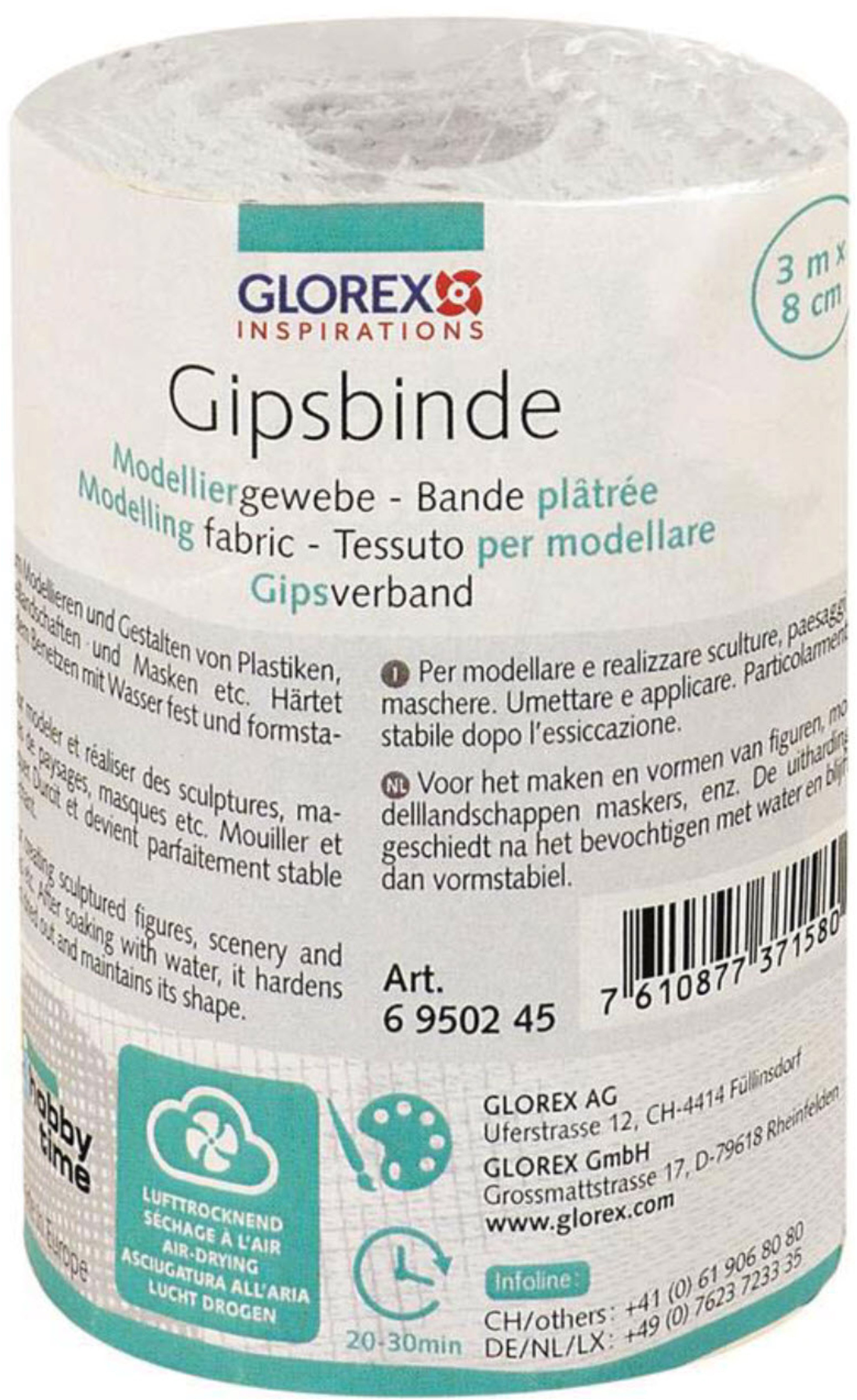 GLOREX Gipsbinde, Modelliergewebe, 8 cm × 3 m, 6950245