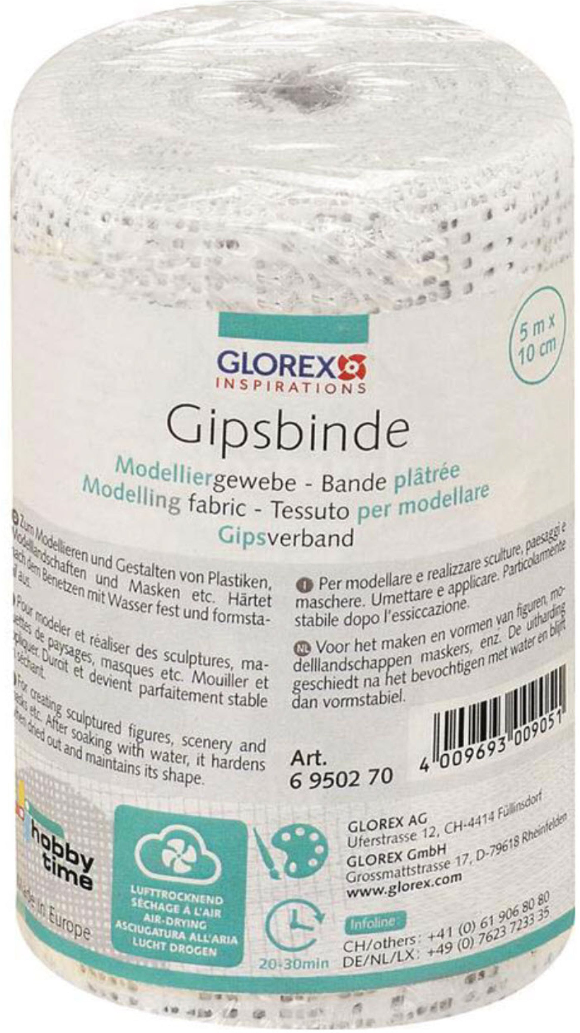 GLOREX Gipsbinde, Modelliergewebe, 10 cm × 5 m, 188 g, 6950270