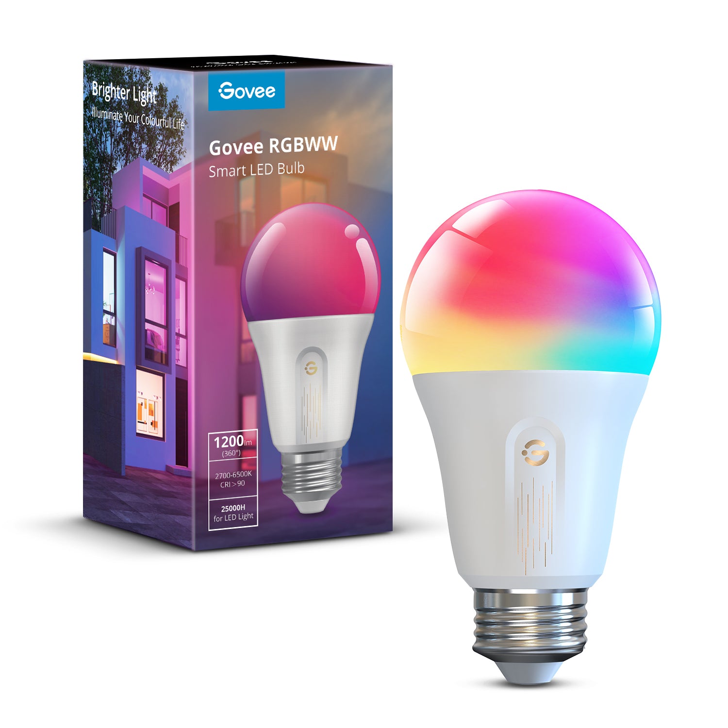 Govee Smart-Leuchtmittel E27 – RGBWW, 2700–6500 K, 1200 lm, 13 W, WLAN/Bluetooth – H60093C1