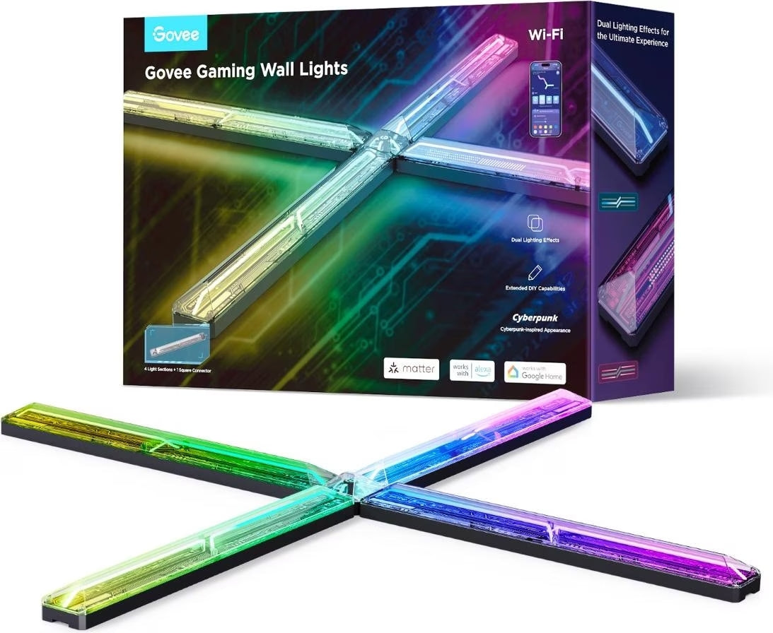 Govee Leuchtpaneele H6063312 – 4 Stk., RGB, WiFi/BT, für Alexa/Google/Matter, lila/grün, inkl. Connector