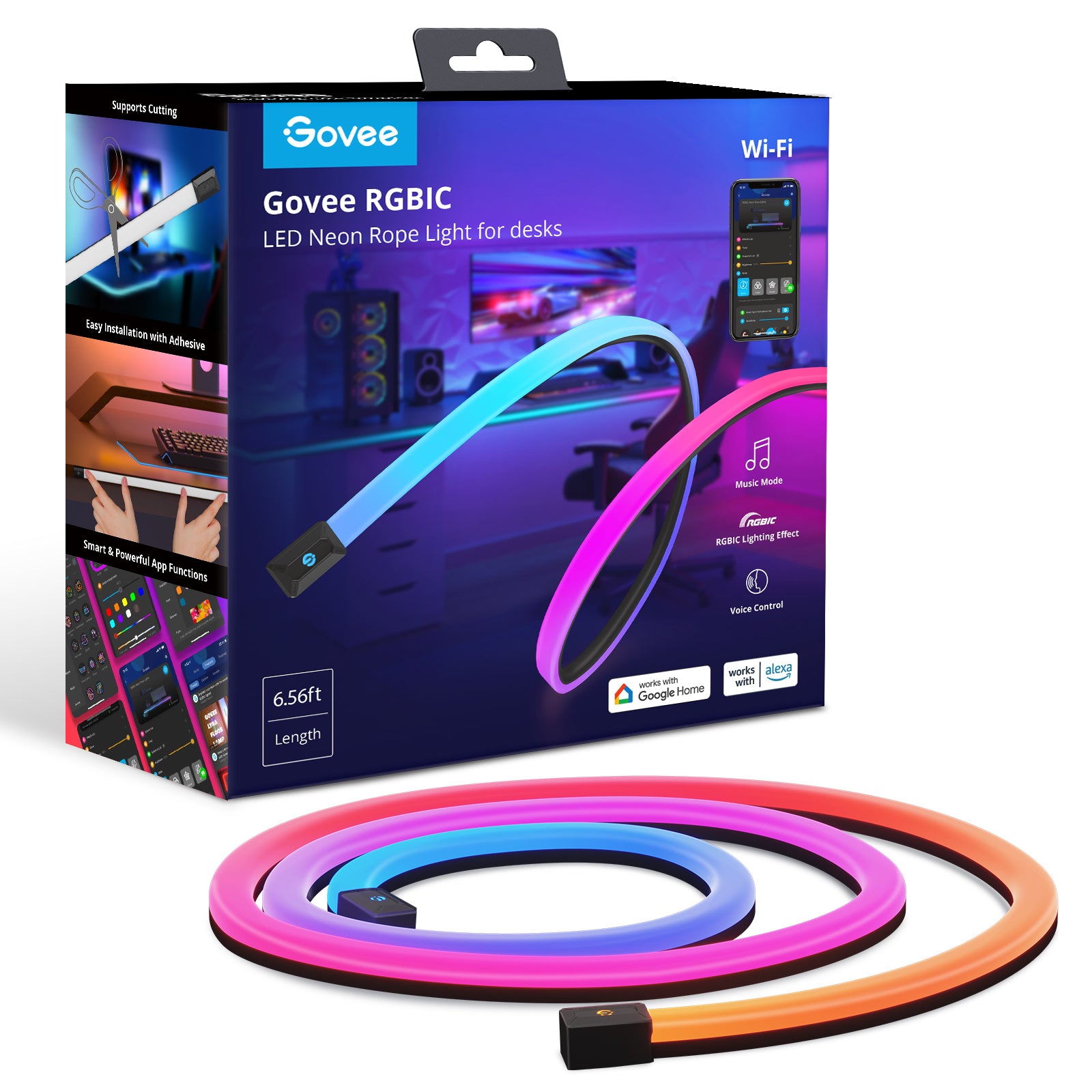 Govee LED-Strip Neon Gaming Tisch H61C2 – 2 m, RGBIC, WiFi/BT, für Alexa/Google/Siri, 84 LEDs/m, 14 Zonen