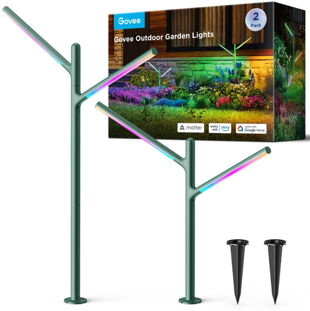 Govee Dekorative Aussenleuchte H7086341 2er-Set – 1100 lm – RGBICWW – Matt – 64 Szenen, Intelligente Steuerung