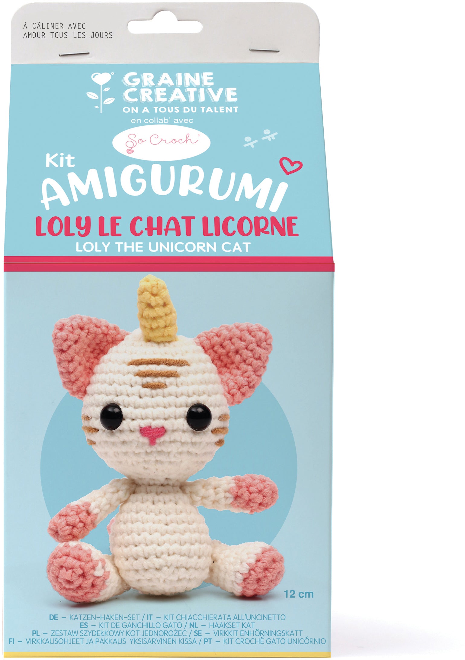 Graine creative GC-420221 Amigurumi-Kit Einhornkatze – Ndl 3,5 mm, Ø 10 mm, mehrfarbig