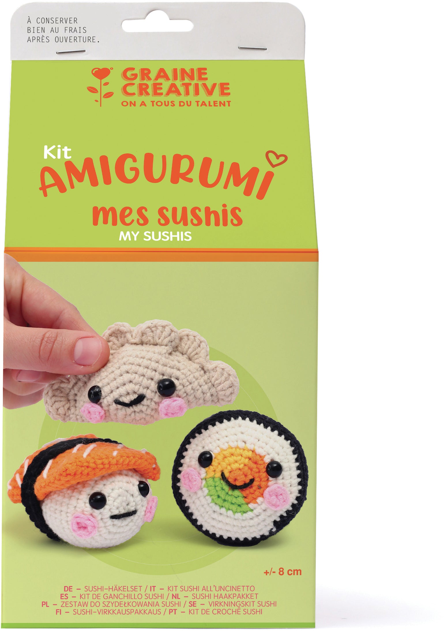 Graine creative GC-420331 Amigurumi-Kit Maki & Sushi – Mehrfarbig, Häkelnadel 3,5 mm