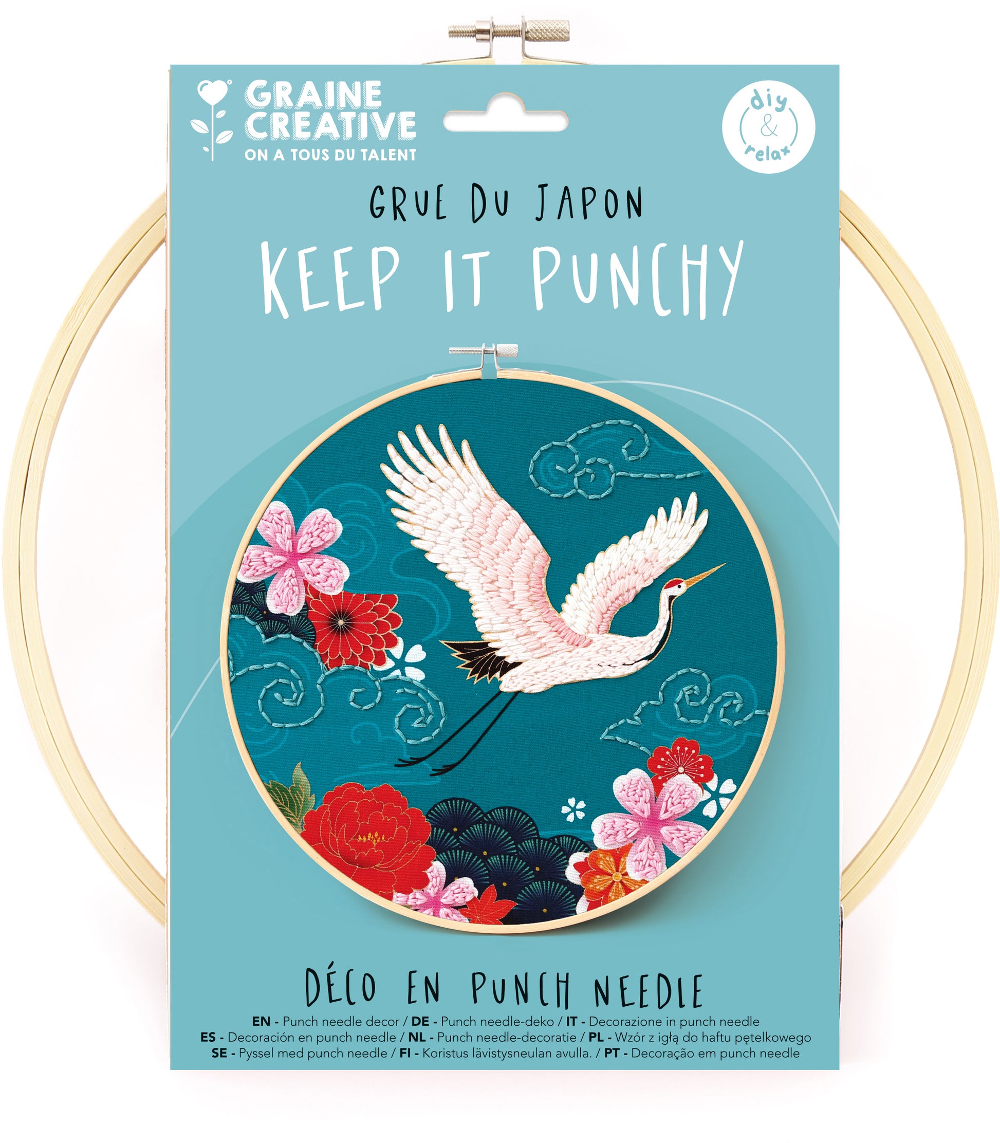Graine creative Punch-Needle-Set – Japanischer Kranich – Stickrahmen Ø 25 cm – 8 × 8 m Garn
