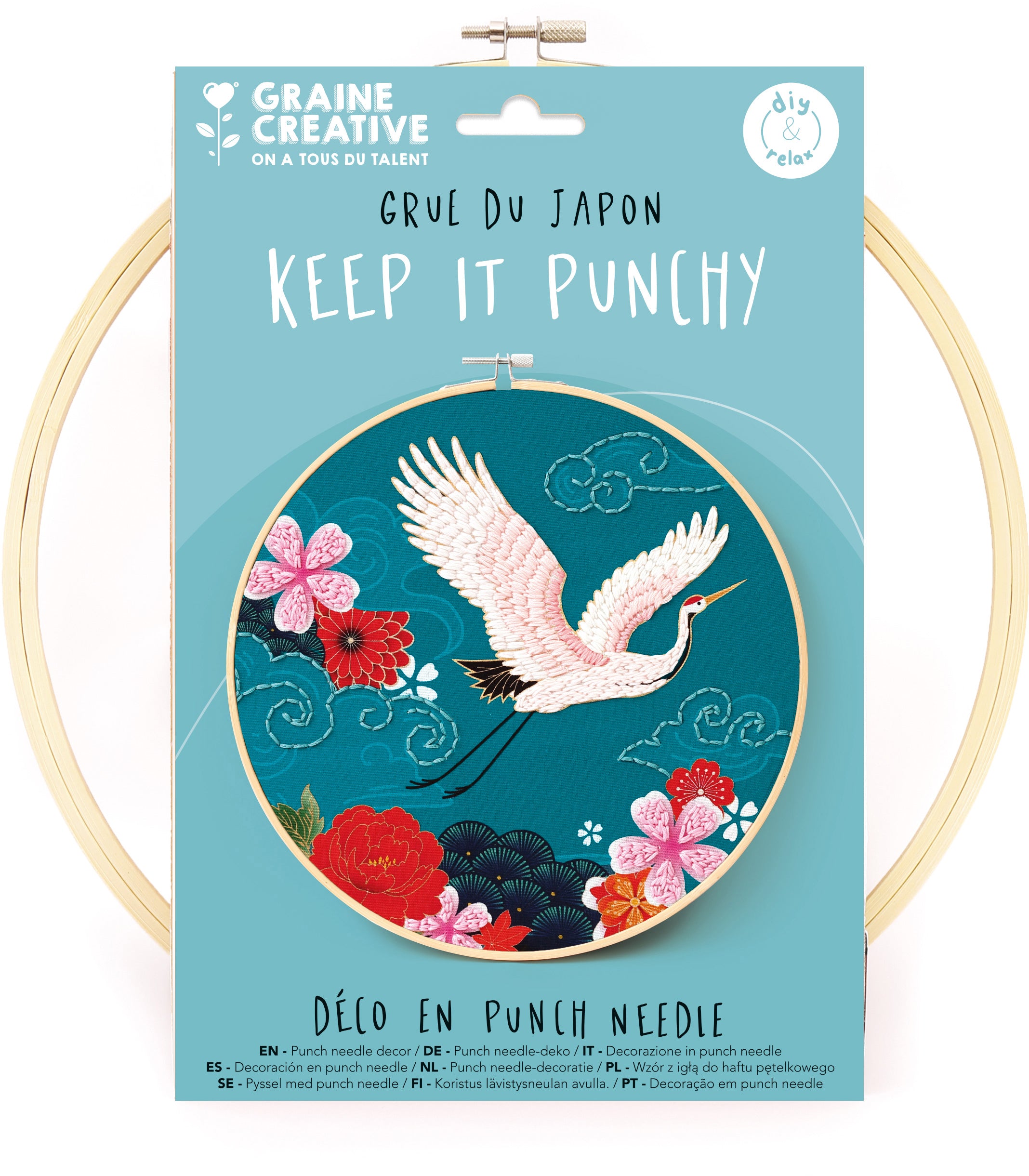Graine creative Punch-Needle-Set – Japanischer Kranich – Stickrahmen Ø 25 cm – 8 × 8 m Garn