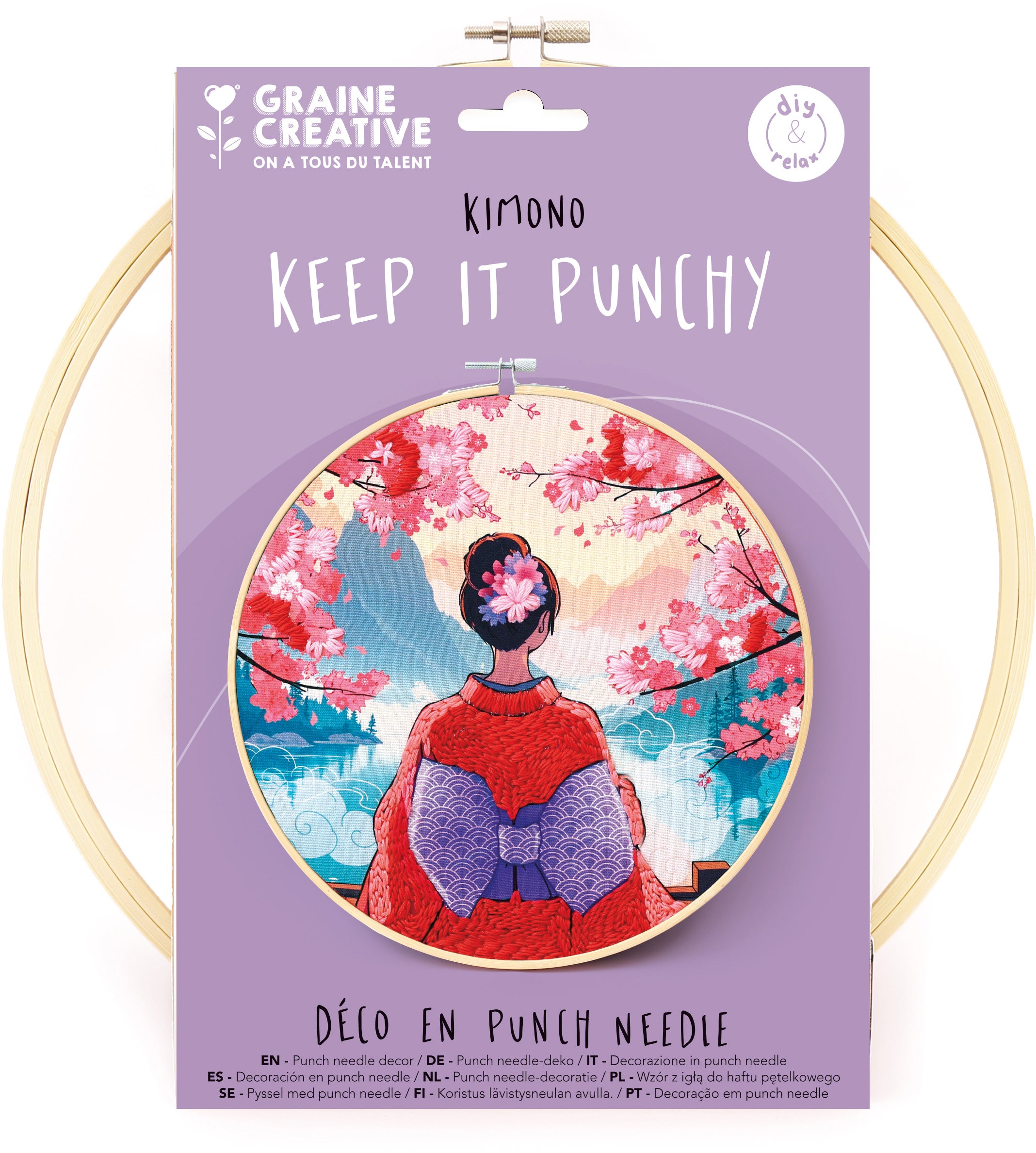 Graine creative Punch-Needle-Kit – Kimono – Stickrahmen Ø 25 cm – 8 × 8 m Garn, Nadel 2 mm