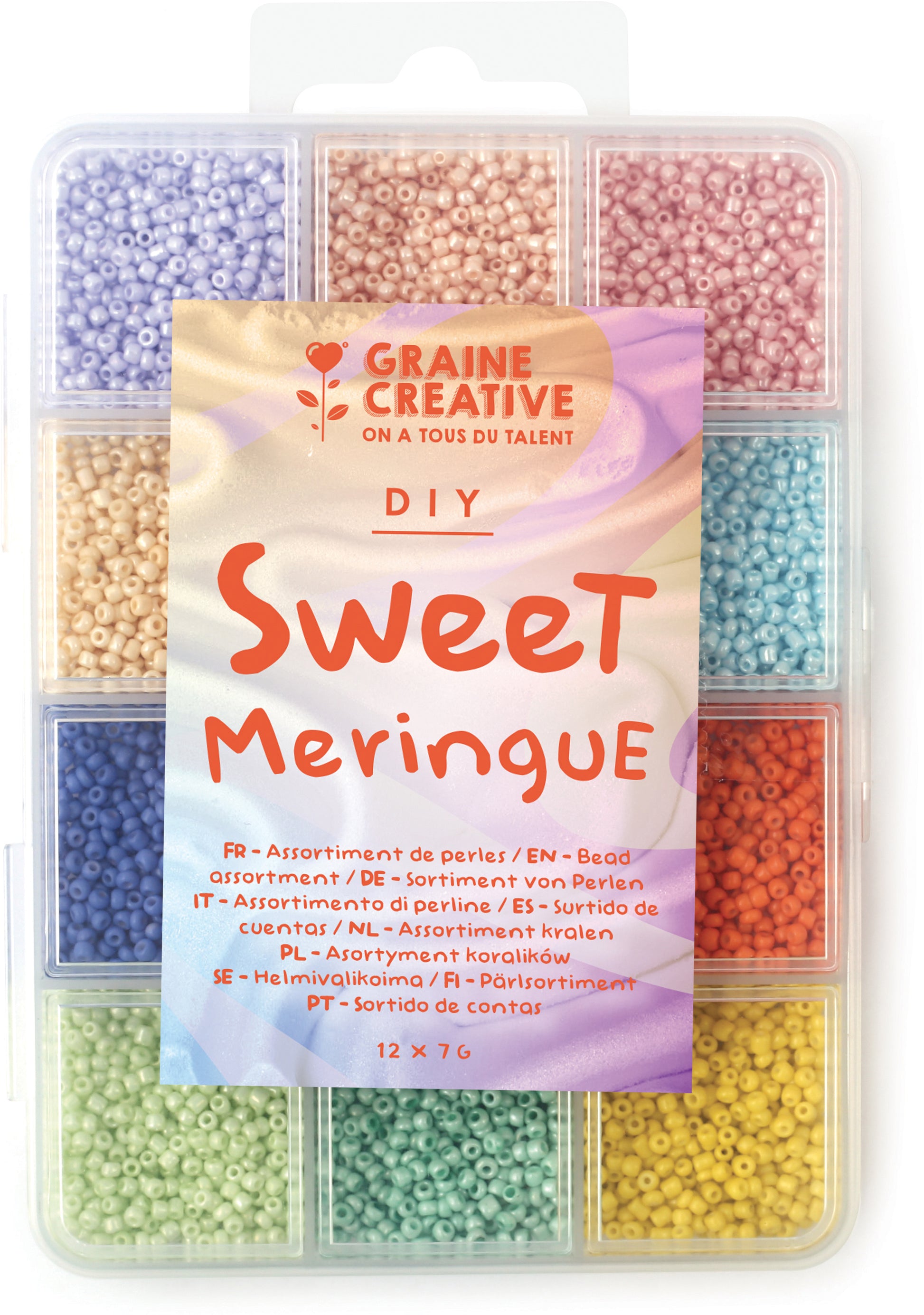 Graine creative Perlenset – Mehrfarbig – 12 Farben, 12 × 7 g – Sweet Meringue