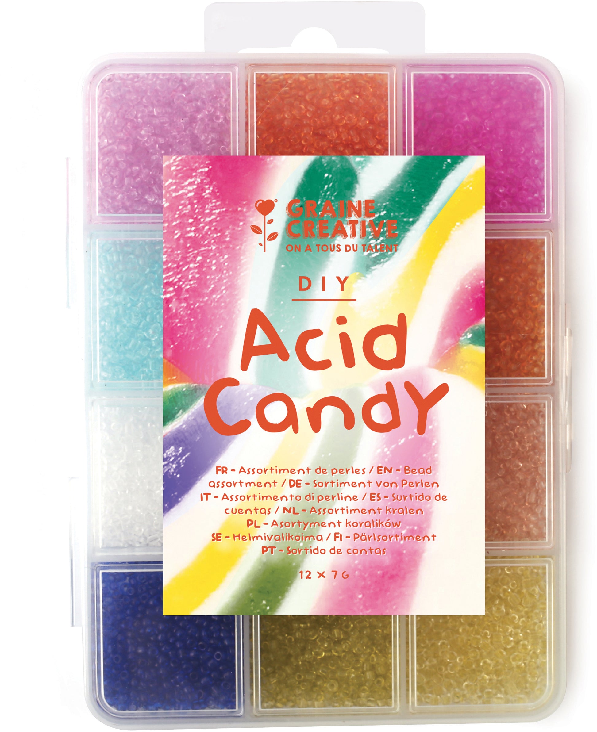 Graine creative Perlenset – Mehrfarbig – 187 g – Acid Candy (12 Farben)