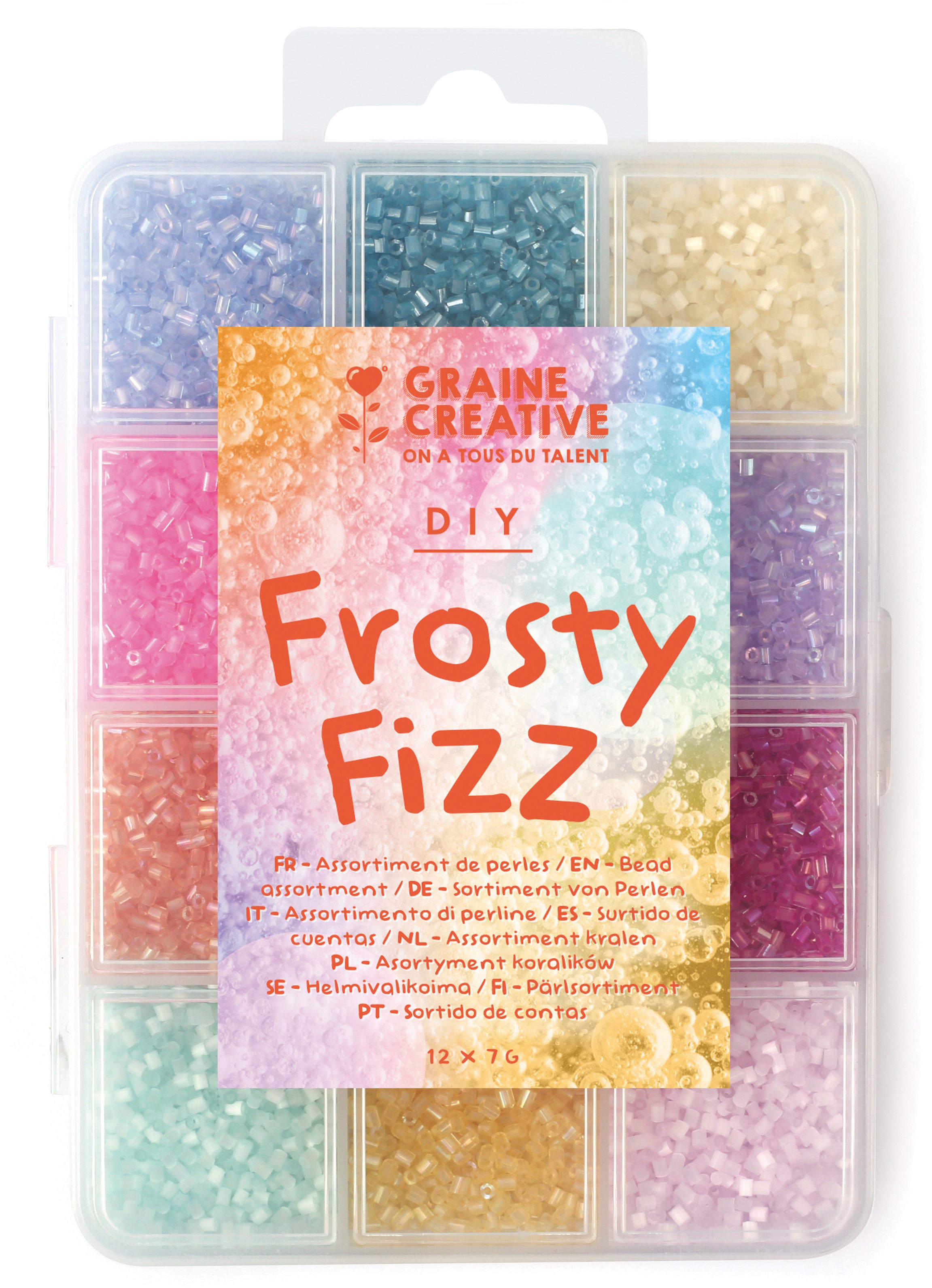 Graine creative Perlenset – Mehrfarbig (12 Farben) – 128 g – Frosty Fizz