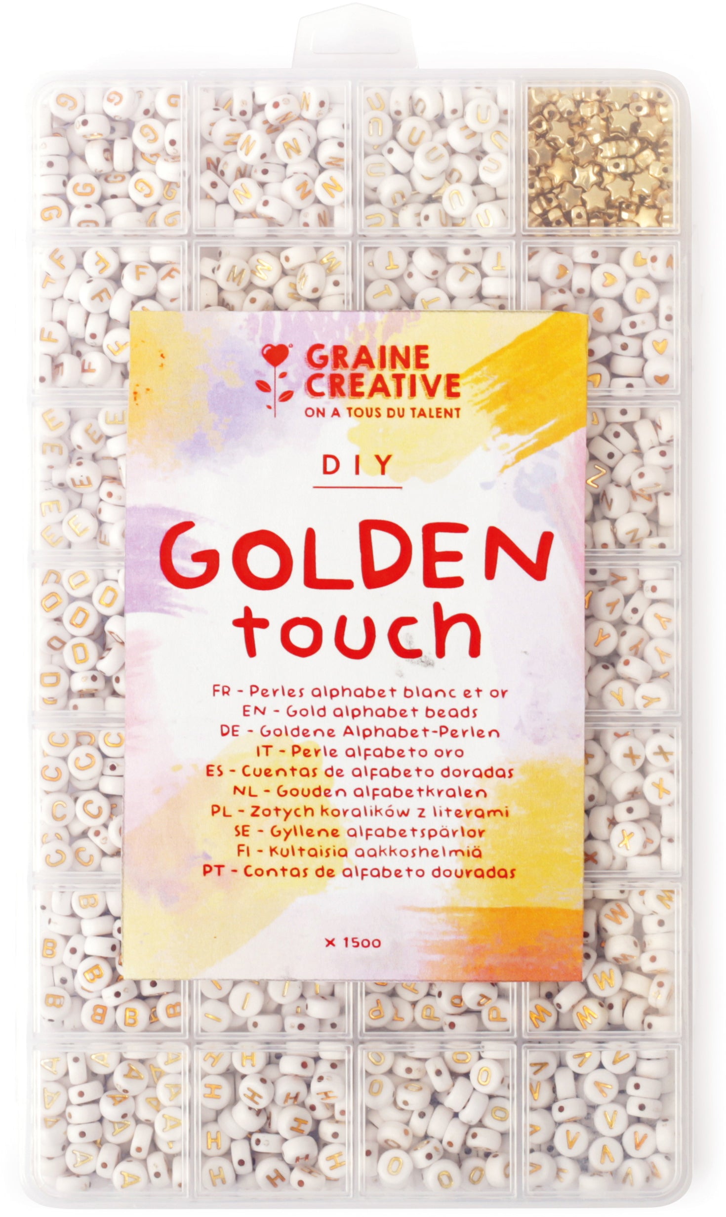 Graine creative Buchstabenperlen – Weiss/Gold – 1'500 Stk. – Golden Touch