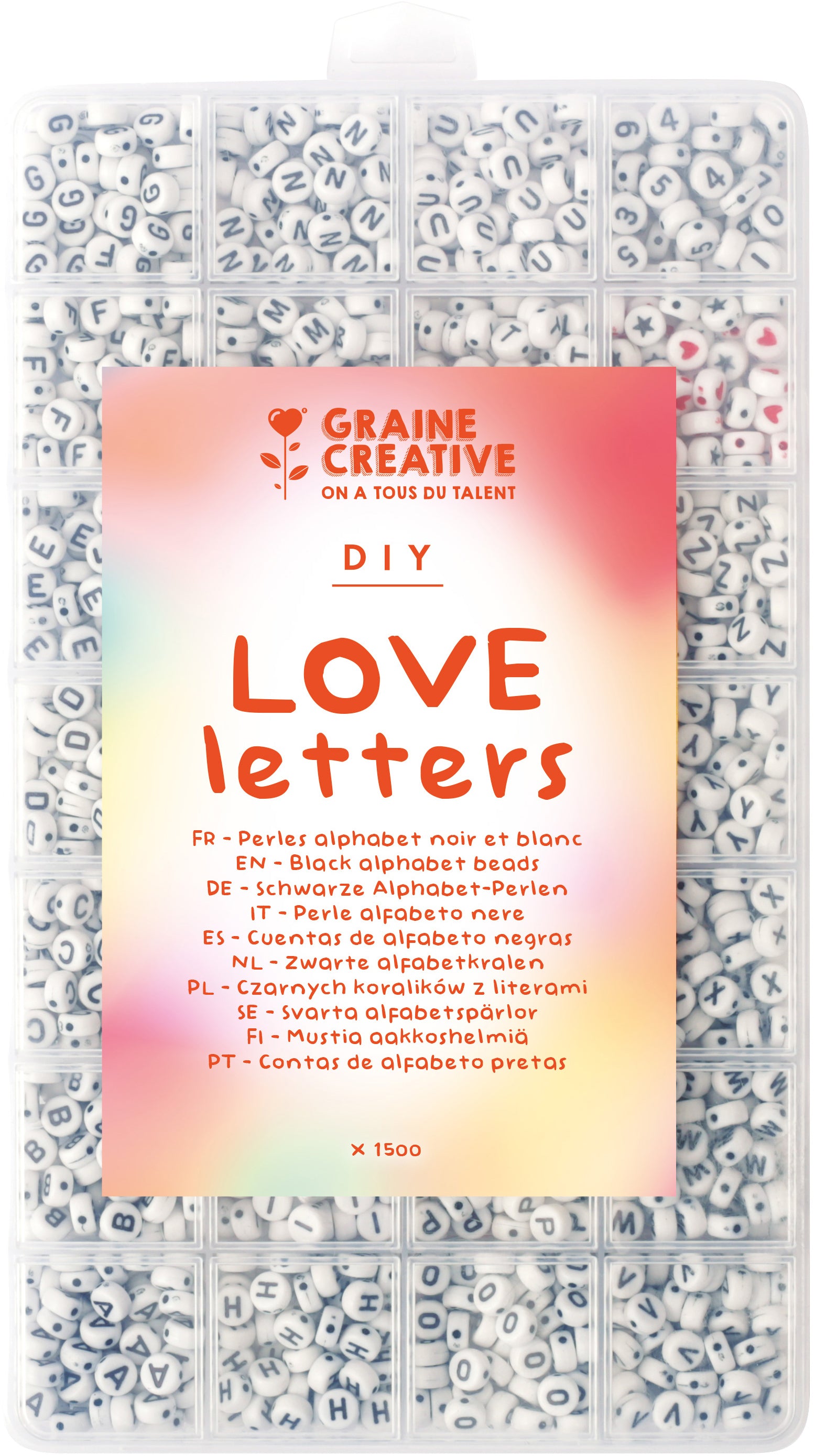 Graine creative Quadratische Buchstabenperlen – Weiss/Schwarz – 1'500 Stk. – Love Letters