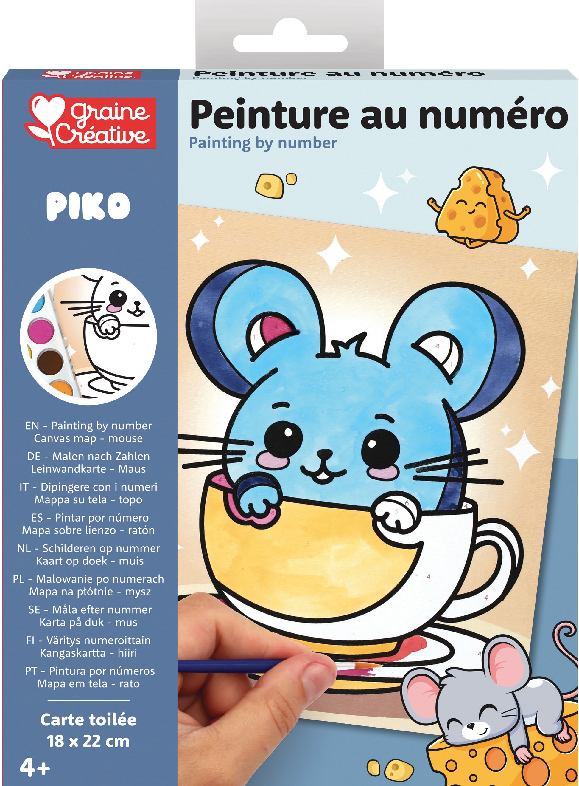 Graine creative Malen-nach-Zahlen-Set – Mäuse – 18 × 22 cm – inkl. 6 Farben, Pinsel – ab 4 Jahren