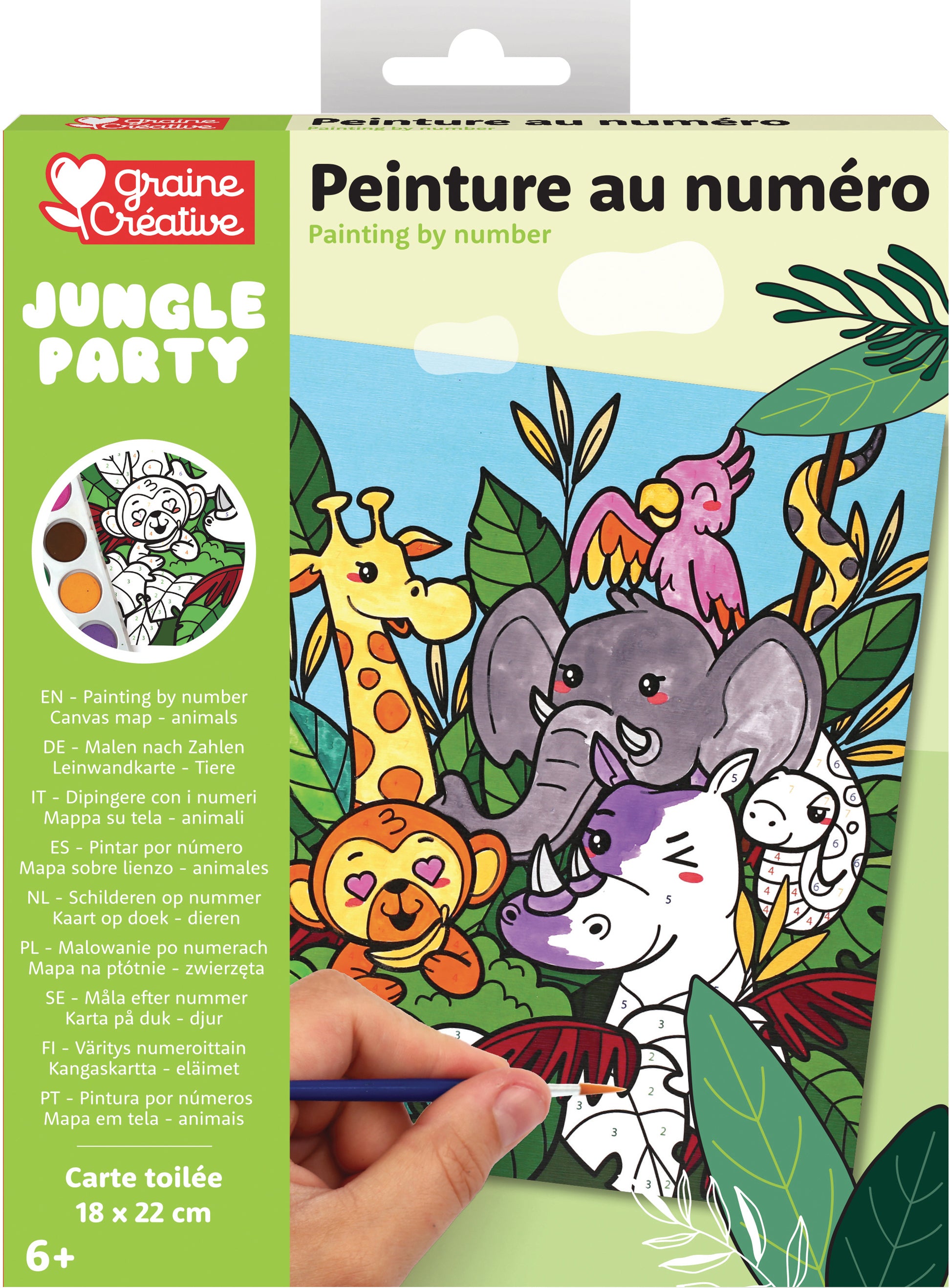 Graine creative Malen-nach-Zahlen-Set – Zoo Tiere – 19 × 22,5 cm – 7 Farben, Pinsel – ab 6 Jahren