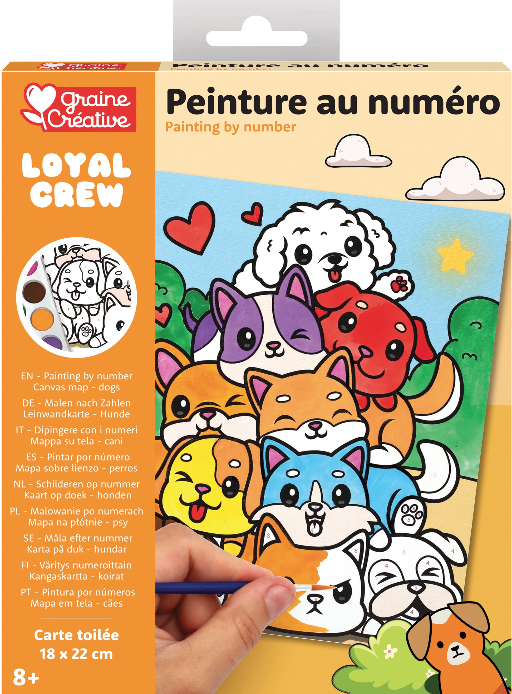 Graine creative Malen-nach-Zahlen-Set – Hunde – 18 × 22 cm – 9 Farben, Pinsel – ab 8 Jahren – GC-750266