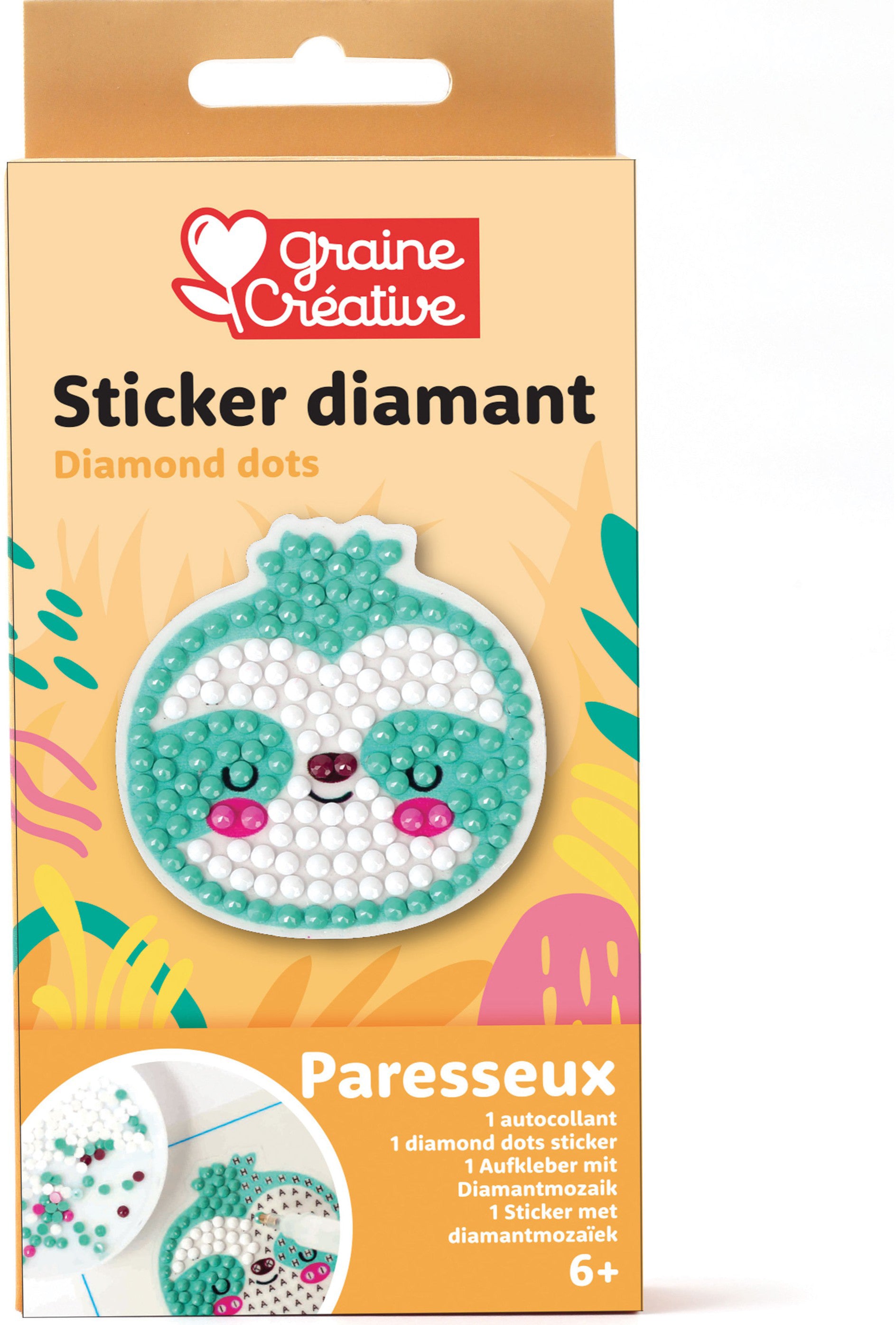 Graine creative Diamond Sticker – Diamond-Painting-Set – Faultier – 15 × 7,5 cm