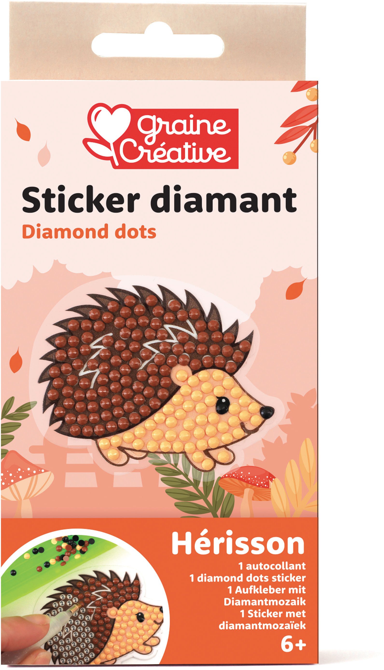 Graine creative Diamond-Painting-Set – Igel – 15 × 7,5 cm – inkl. Stift, Schale, 1 Beutel Strasssteine