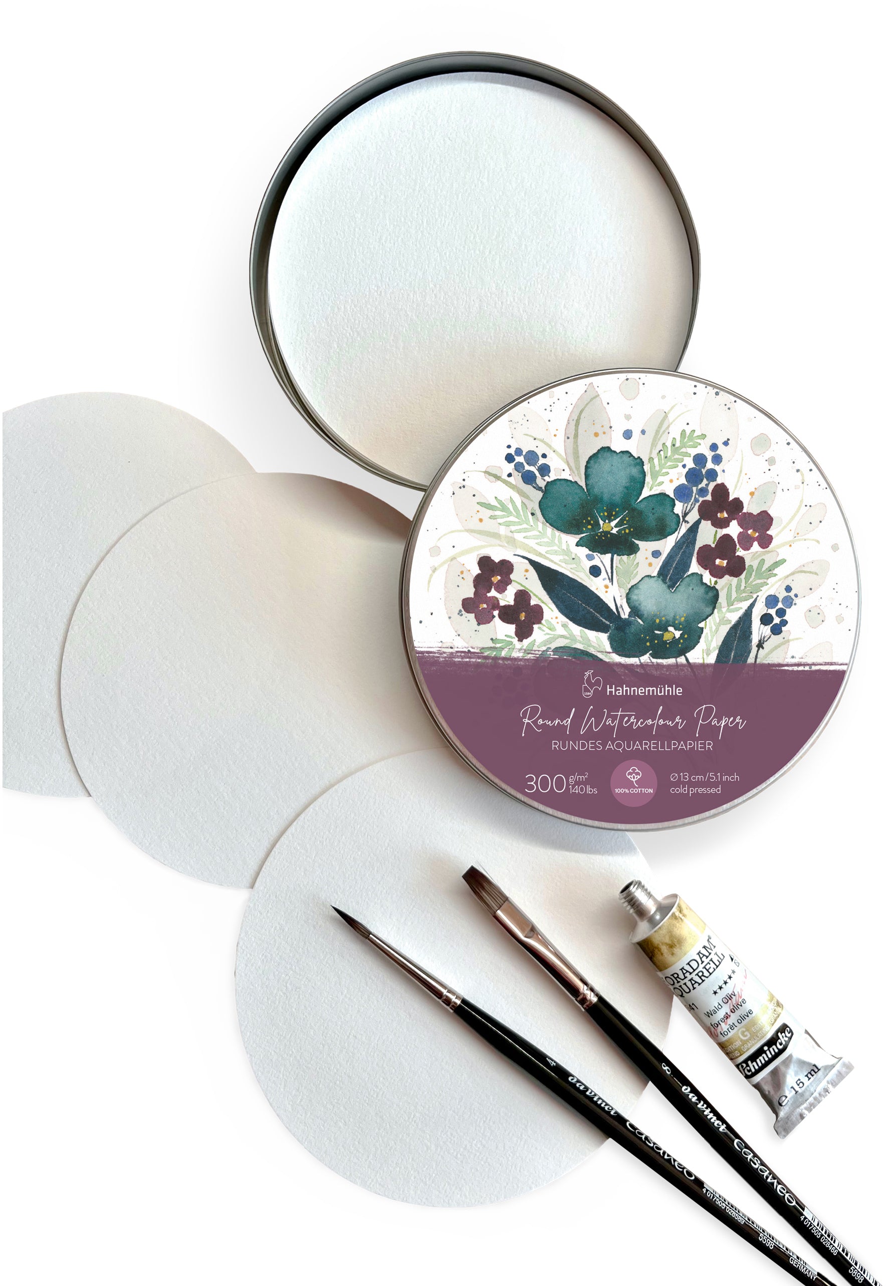 Hahnemühle Aquarellpapier – Ø 13 cm – 300 g/m² – 30 Blatt – Weiss – für Aquarell & Gouache
