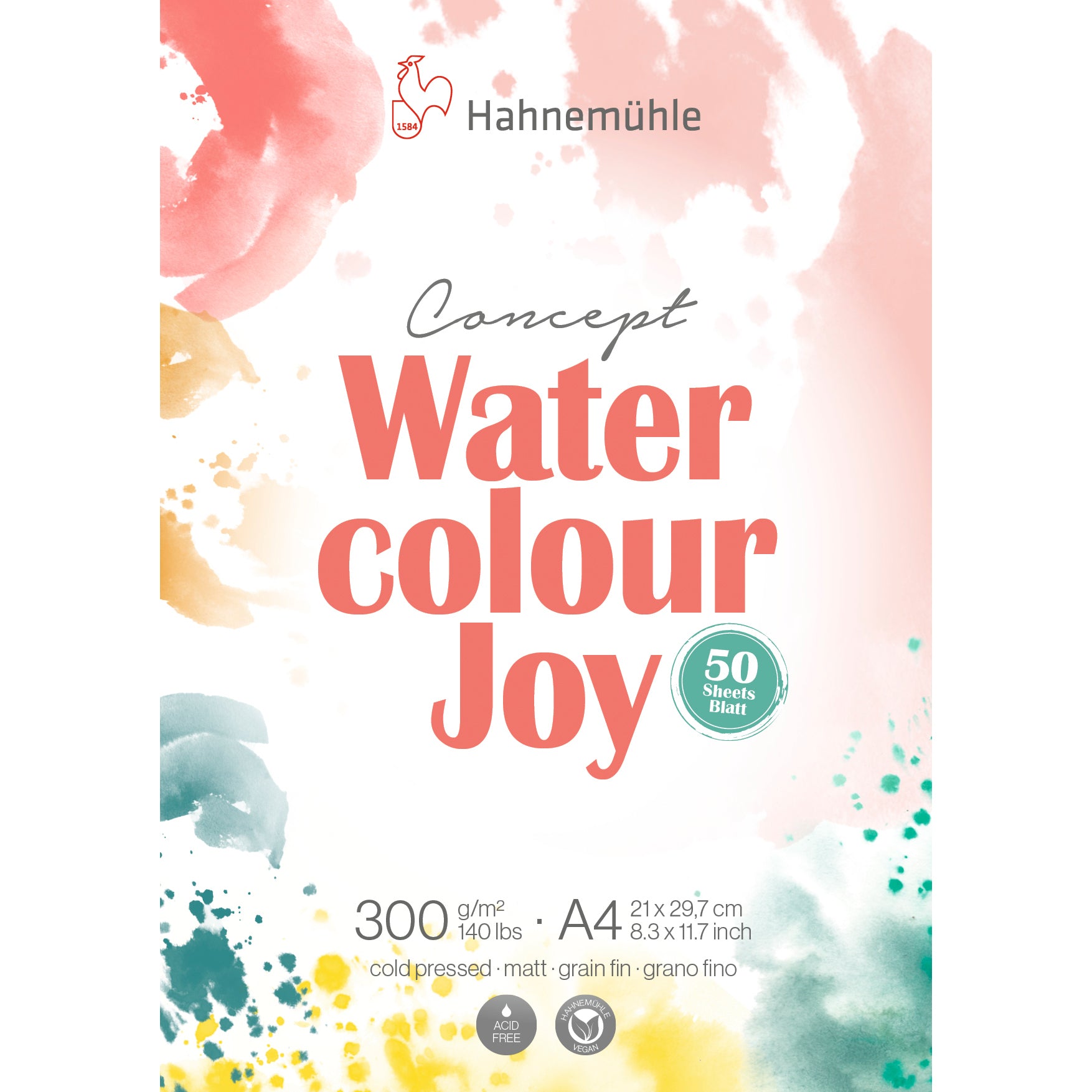 Hahnemühle Concept Joy Aquarellblock – A4 – 300 g/m² – 50 Blatt, für Aquarell, Gouache & Nassmaltechniken