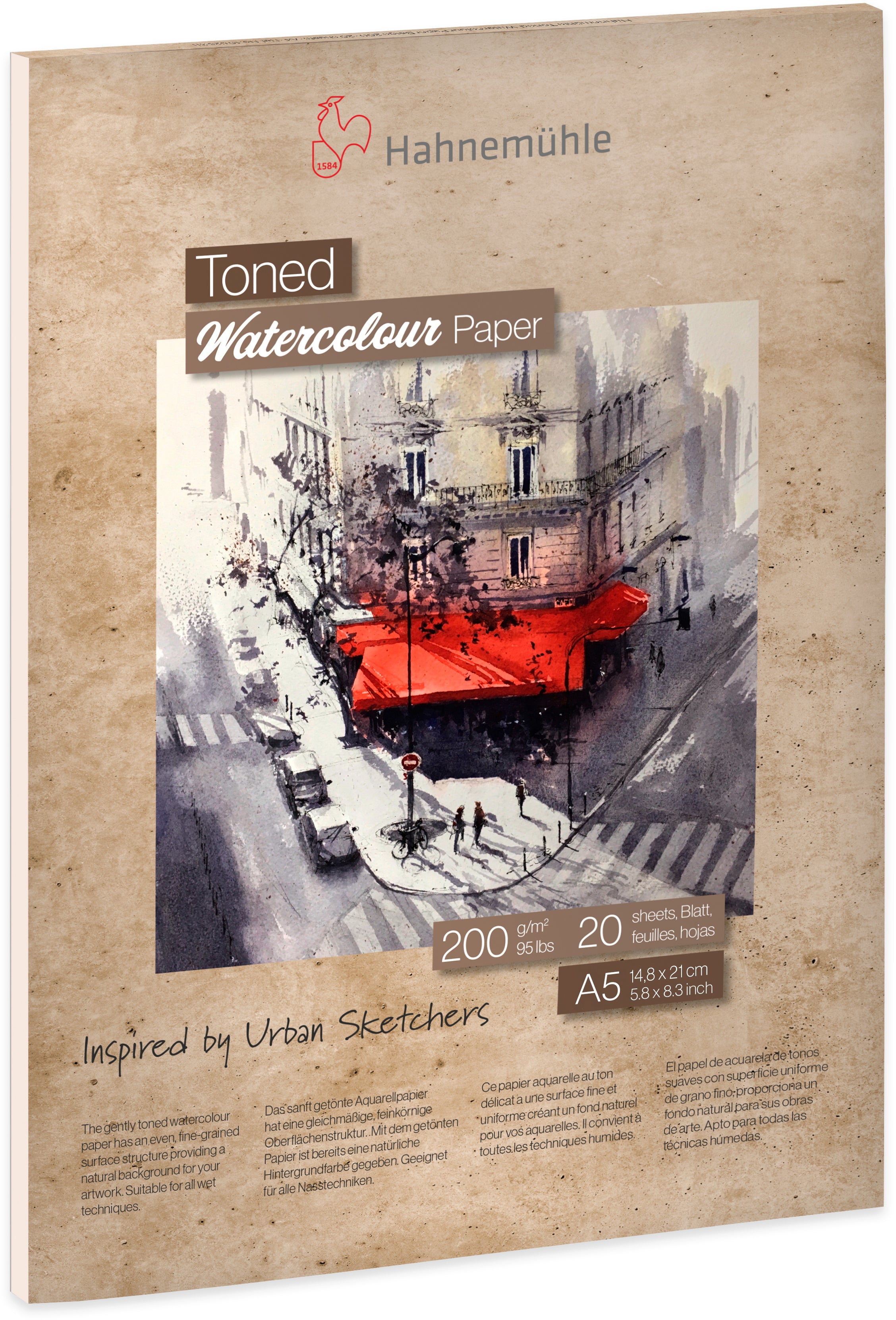 Hahnemühle Toned Aquarellblock – A5 – 200 g/m² – 20 Blatt – für Aquarell, Gouache & Mixed Media