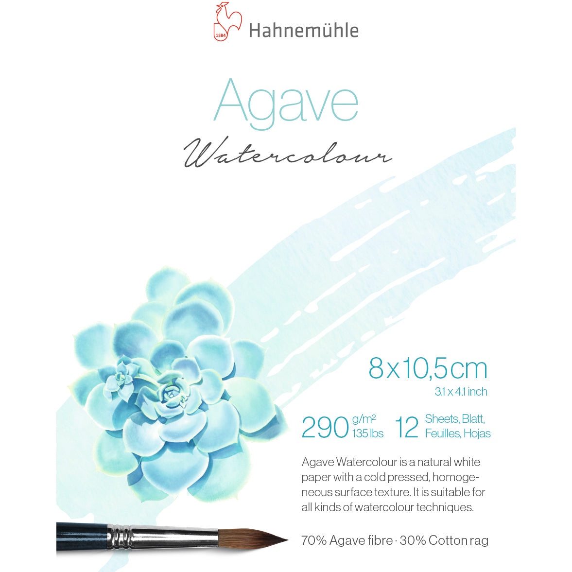 Hahnemühle Agave Aquarellblock – 8 × 10,5 cm – 290 g/m² – 12 Blatt, weiss, für Aquarell & Gouache