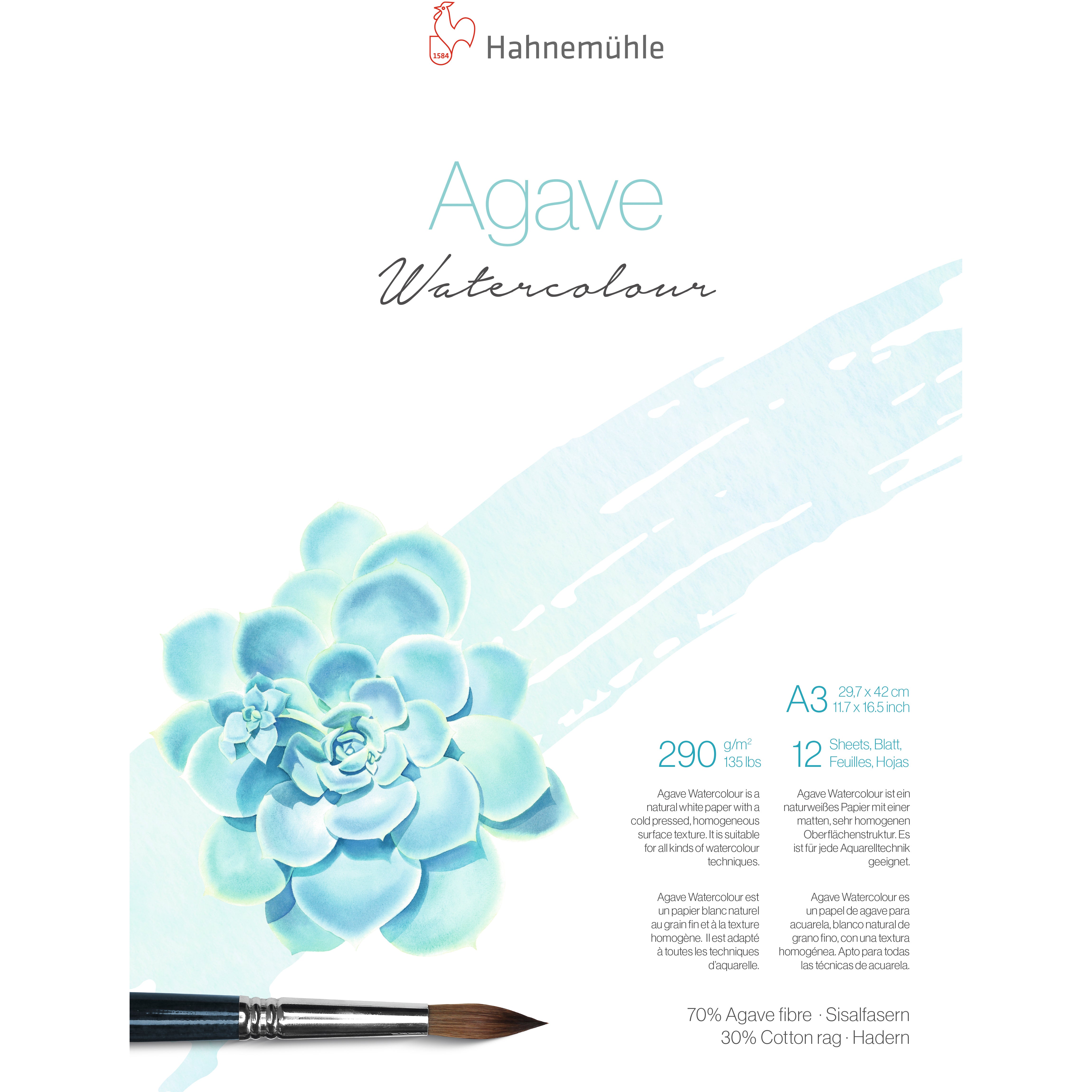 Hahnemühle Agave Aquarellblock – A3 – 290 g/m² – 12 Blatt – Weiss – Strukturiert