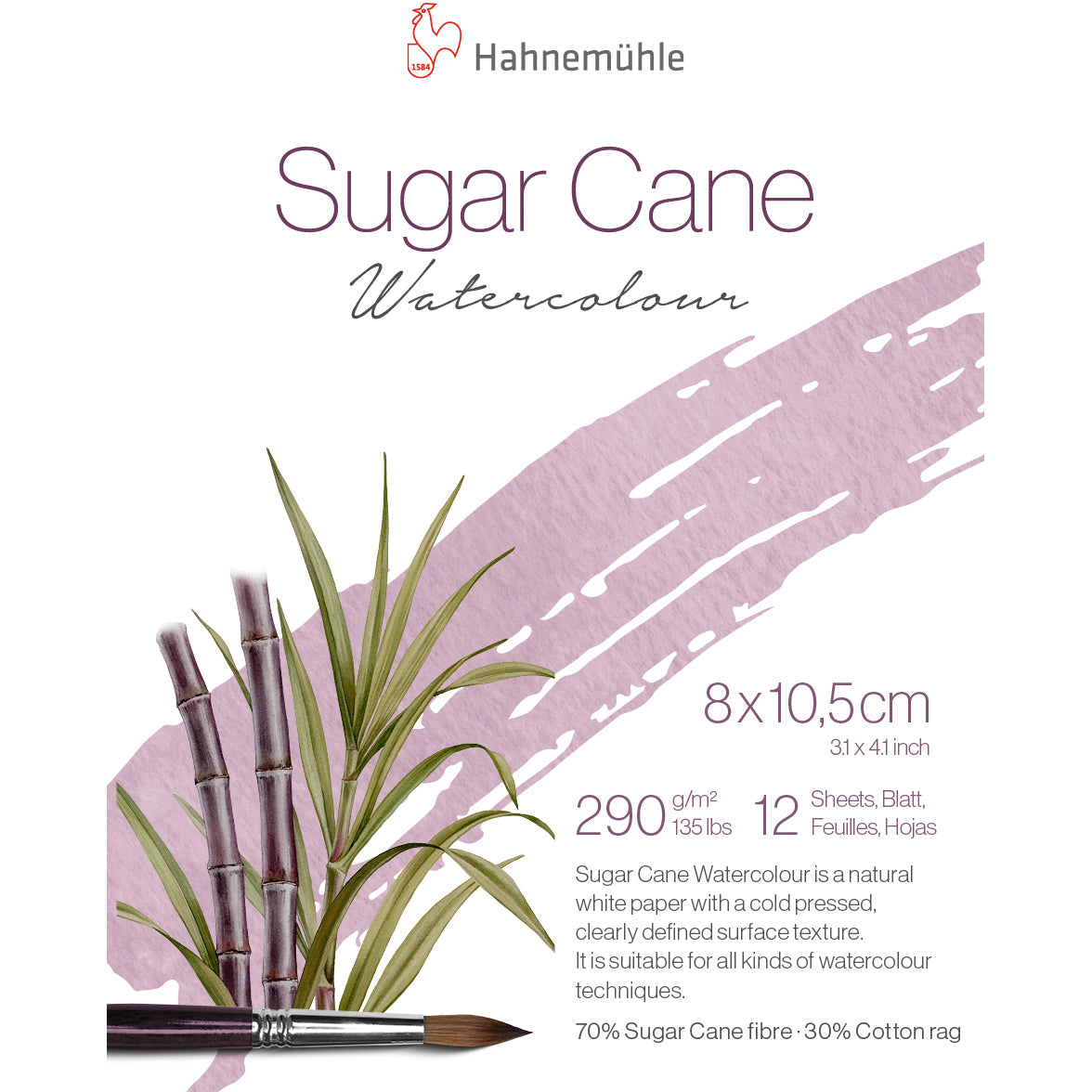 Hahnemühle SugarCane Aquarellblock – 8 × 10,5 cm – 290 g/m² – 12 Blatt, weiss – für Aquarell & Gouache
