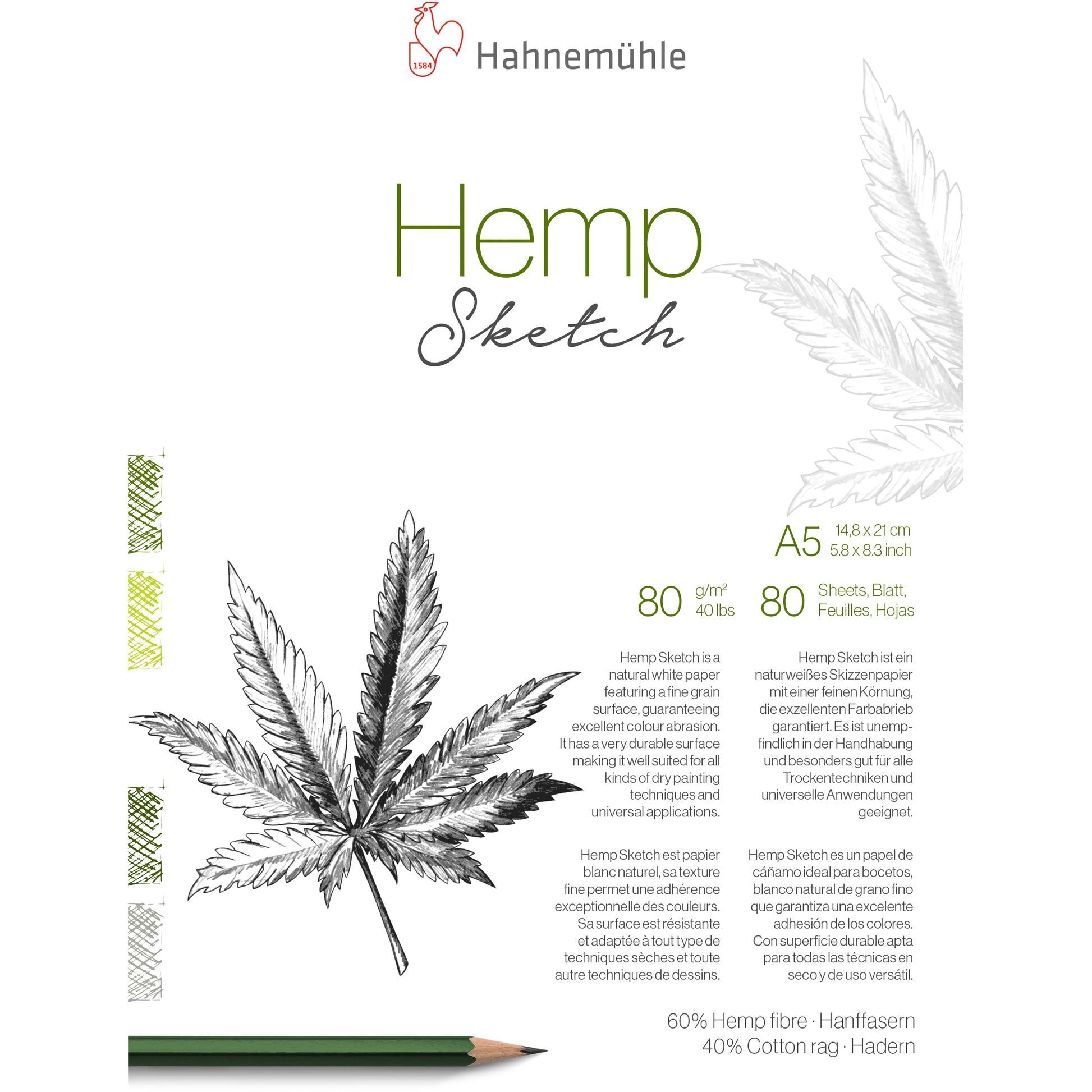Hahnemühle Skizzenblock Hemp Sketch – A5 – 80 g/m² – 80 Blatt – für Skizzen & Bleistift