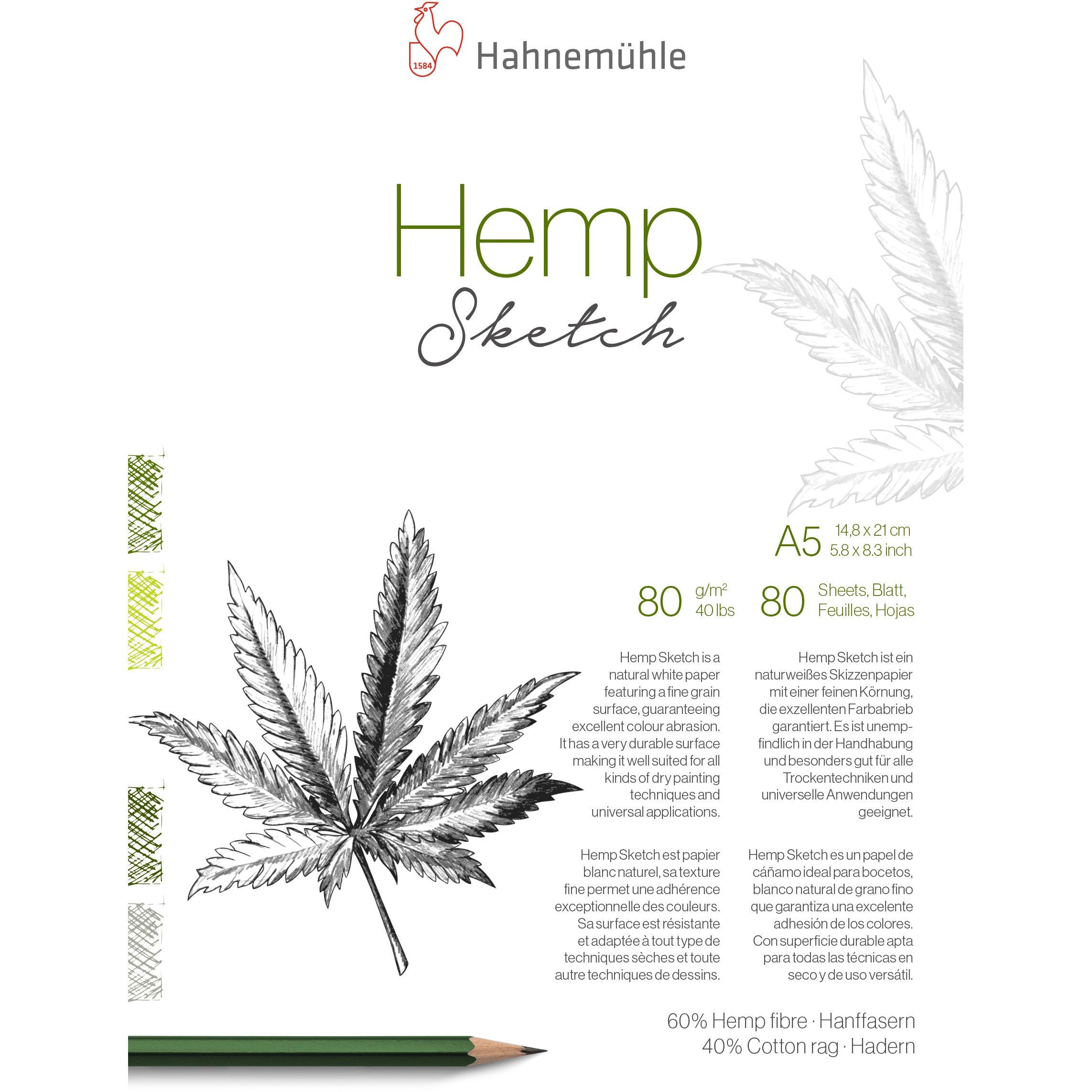 Hahnemühle Skizzenblock Hemp Sketch – A5 – 80 g/m² – 80 Blatt – für Skizzen & Bleistift